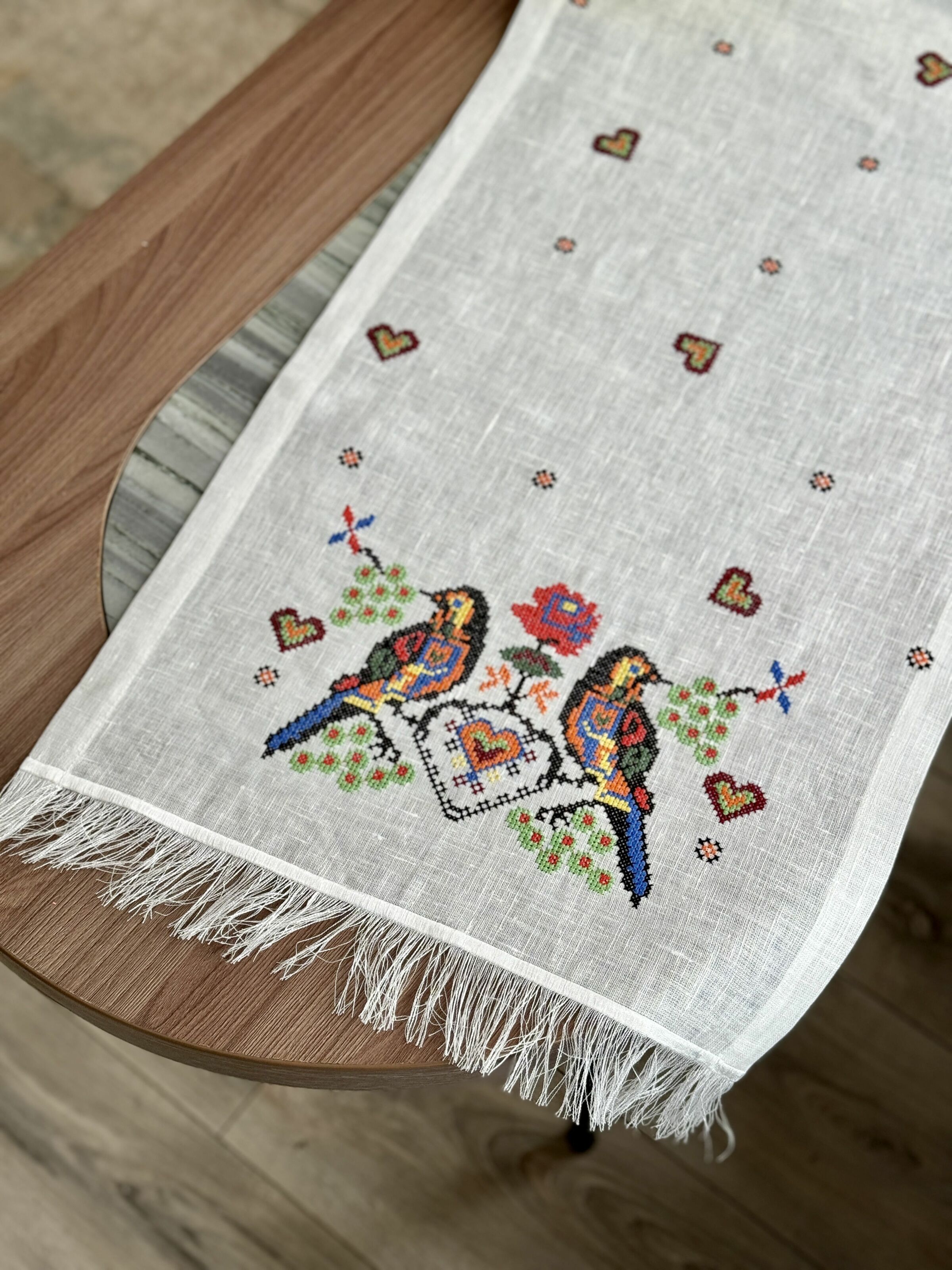 Доріжка на стіл з вишивкою NPV026 BIRDS, 40x140, Прямокутна, Повсякденний, Вишивка, 100% льон - фото 4