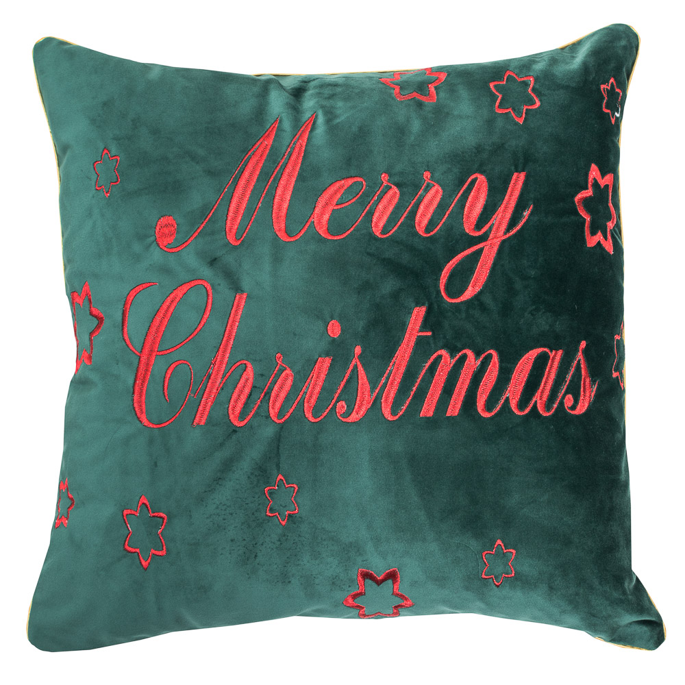 Наволочка новорічна оксамитова вишивана NOVN02 "Merry Christmas", 45x45, Квадратна, Новорічний, Вишивка, 100% поліестер, Односторонній