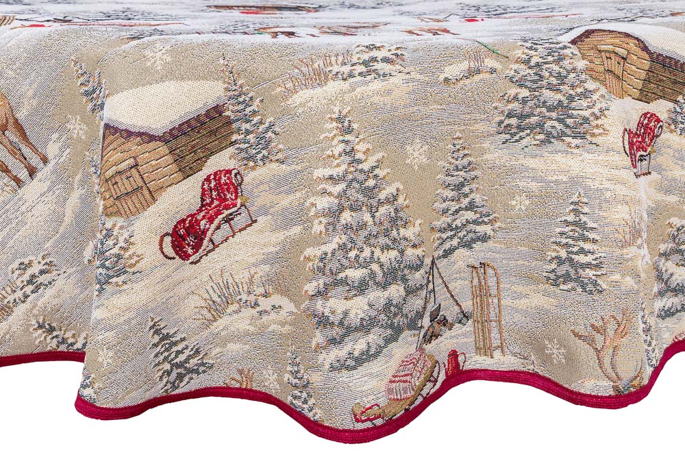Скатертина гобеленова овальна OVAL EDEN970 Лісові гості Limaso, 137x250, Овальна, Новорічний, Золотий люрекс, 70% поліестер, 23% бавовна, 3% акрил, 4% металеве волокно, Гобелен - фото 2