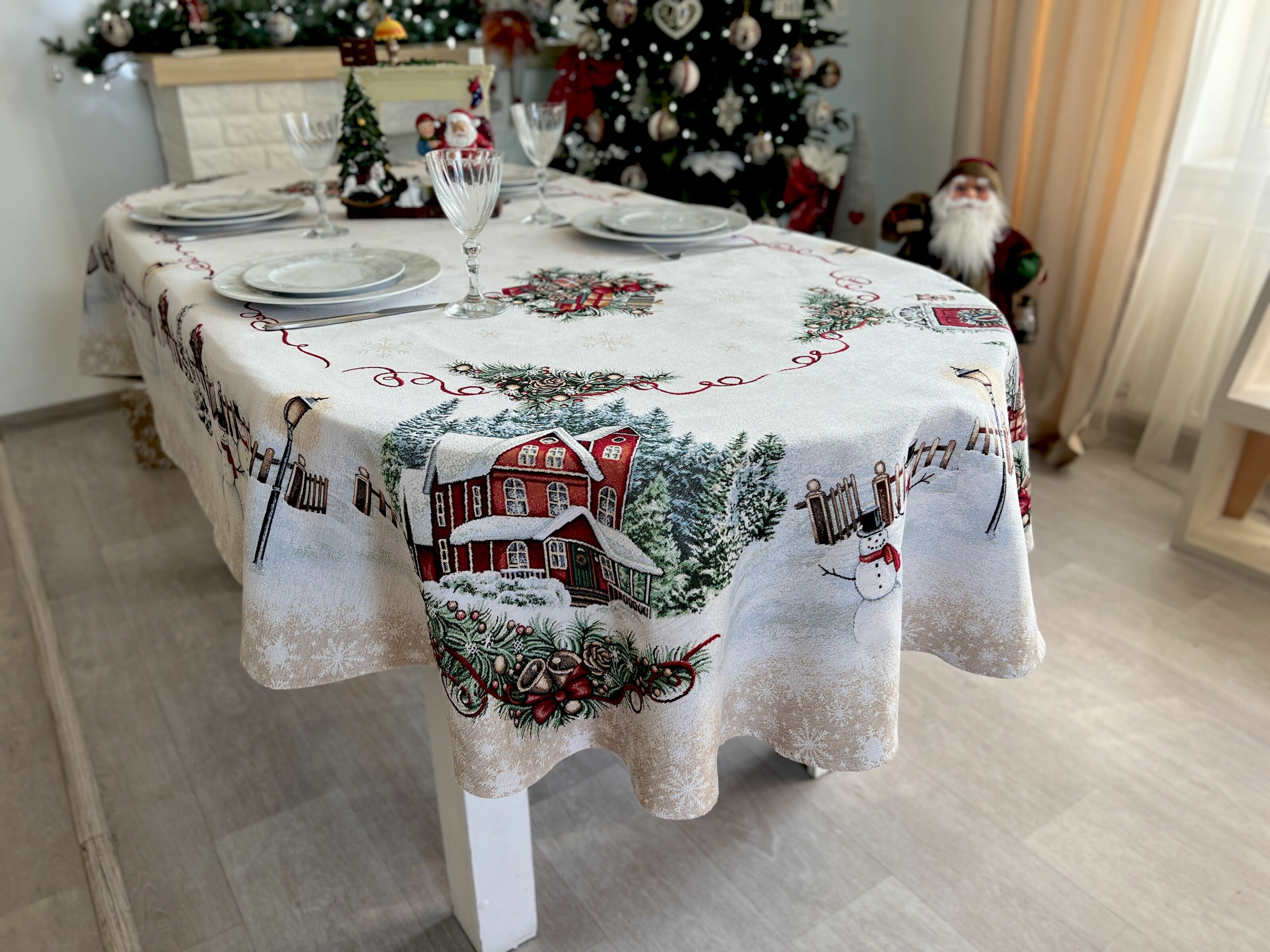 Скатертина гобеленова HOME OVAL Limaso, 137x260, Овальна, Новорічний, З мікрофіброю + срібним люрексом, 40% поліестер, 60% бавовна, Гобелен - фото 5