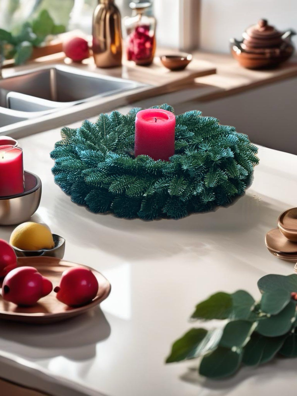 Віночок литий зелений CHRISTMAS WREATH-03, 0,4 m