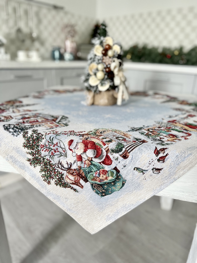 Скатертина гобеленова VILLAGE Limaso, 97х100, Квадратна, Новорічний, Срібний люрекс, 75% поліестер, 22% бавовна, 3% акрил, Гобелен - фото 3