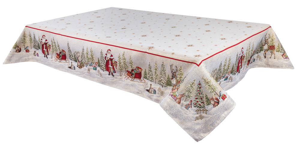 Скатертина гобеленова RUNNER1067 Гостинці Санти Limaso, 137х240, Прямокутна, Новорічний, Золотий люрекс, 75% поліестер, 22% бавовна, 3% акрил, Гобелен