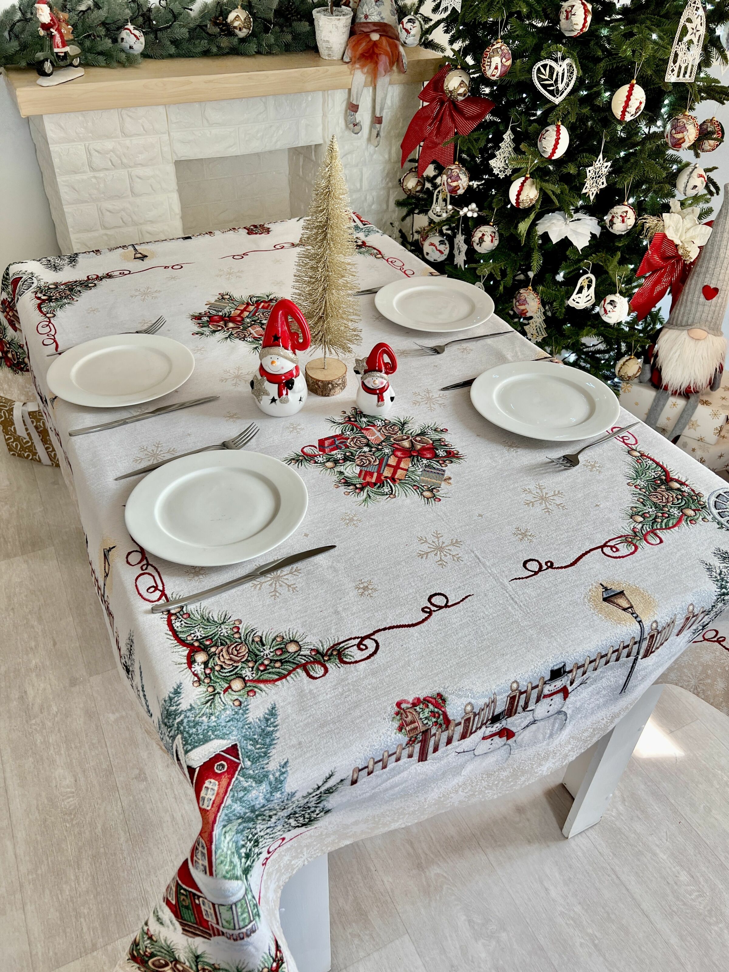 Скатертина гобеленова HOME Limaso, 137х240, Прямокутна, Новорічний, З мікрофіброю + срібним люрексом, 40% поліестер, 60% бавовна, Гобелен - фото 5