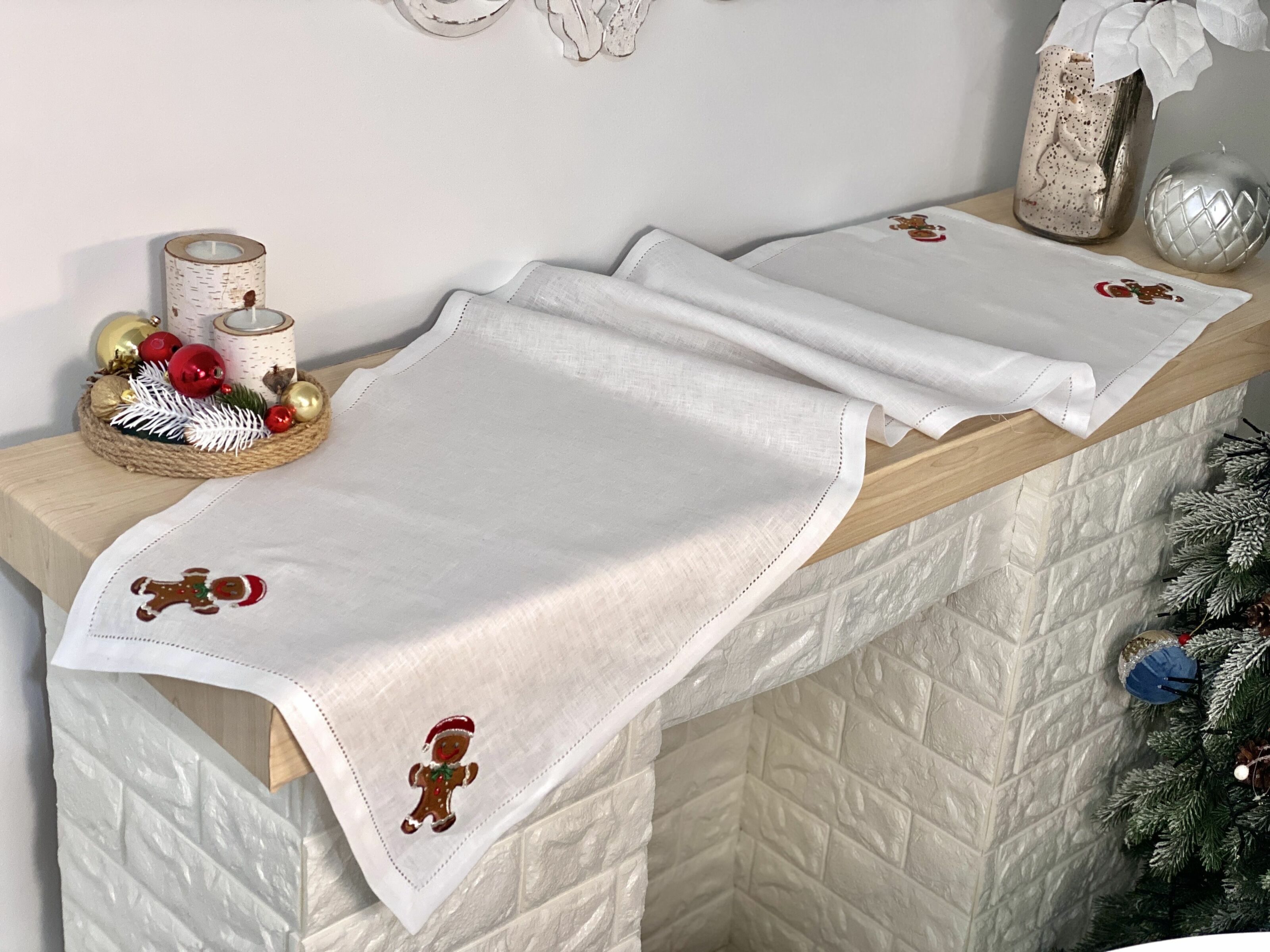 Доріжка на стіл з вишивкою GINGERBREAD MAN, 40x140, Прямокутна, Новорічний, Вишивка, 100% льон - фото 6