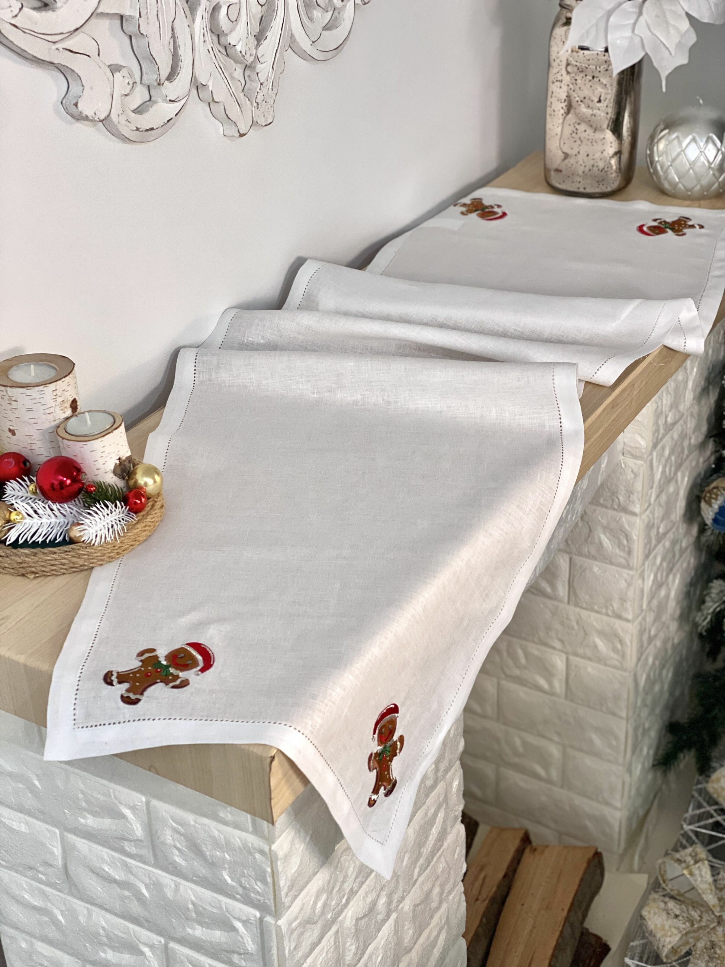 Доріжка на стіл з вишивкою GINGERBREAD MAN, 40x140, Прямокутна, Новорічний, Вишивка, 100% льон - фото 5