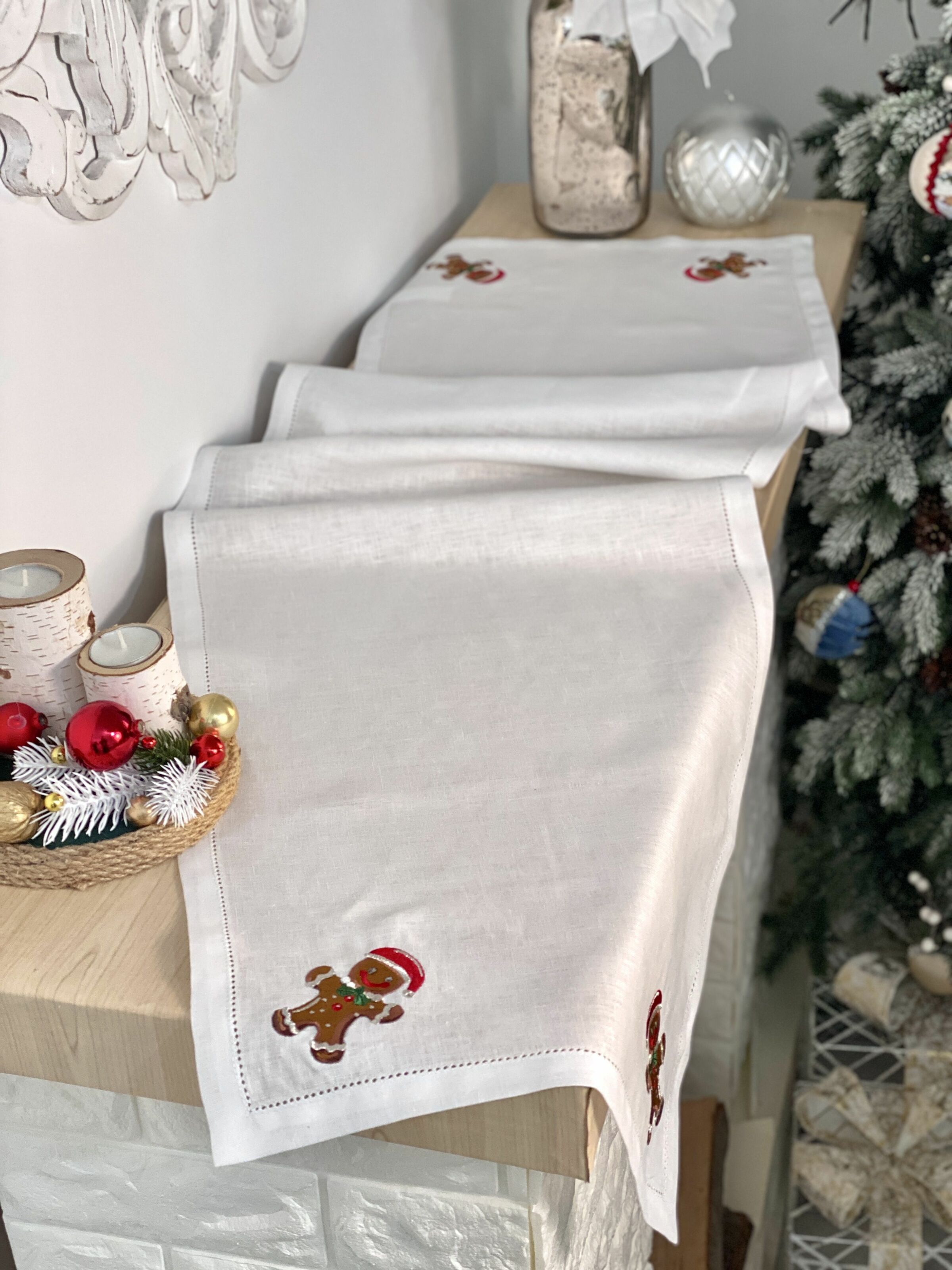 Доріжка на стіл з вишивкою GINGERBREAD MAN, 40x140, Прямокутна, Новорічний, Вишивка, 100% льон - фото 3