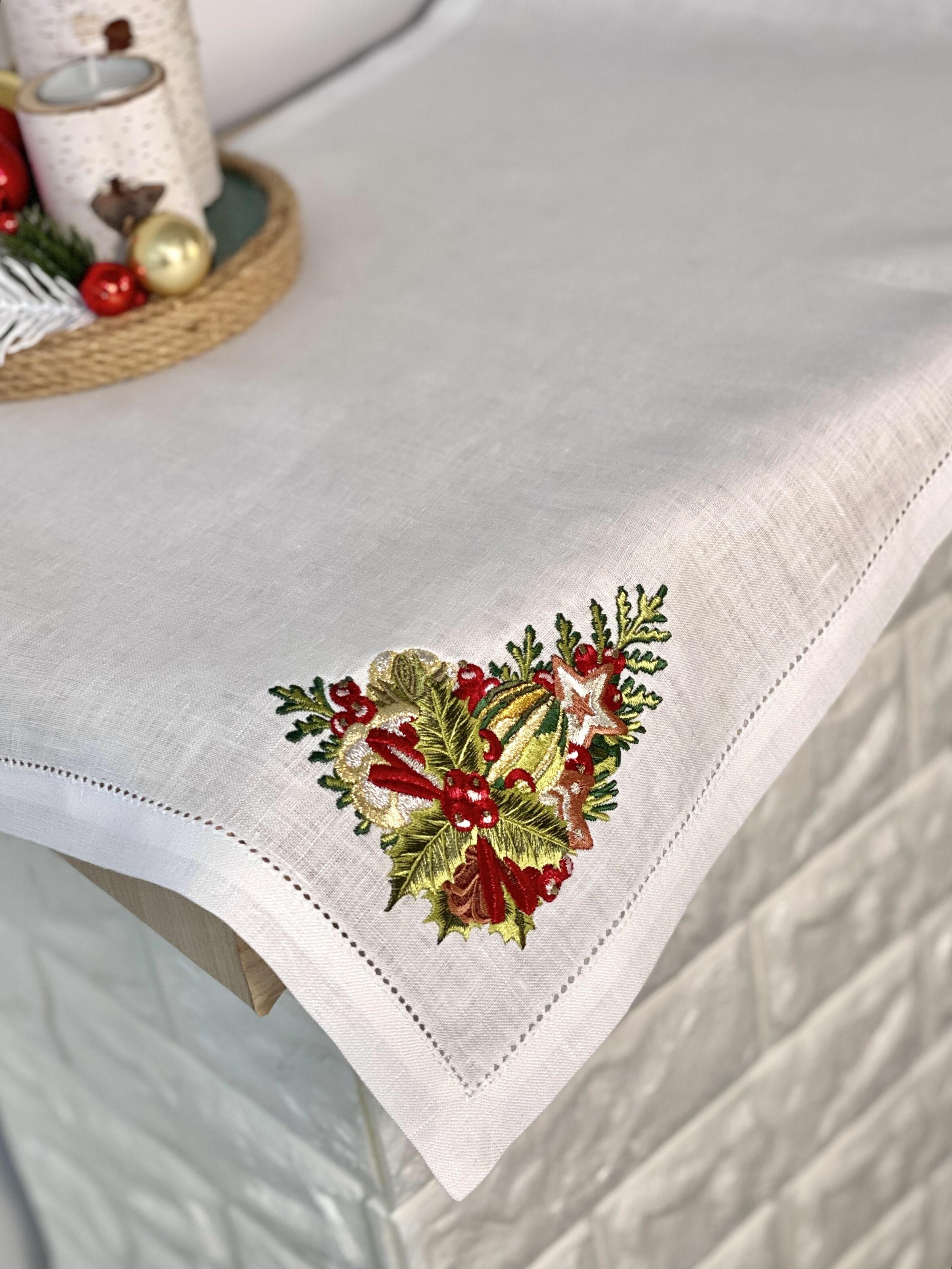 Доріжка на стіл з вишивкою XMAS DECOR, 40x140, Прямокутна, Новорічний, Вишивка, 100% льон - фото 2