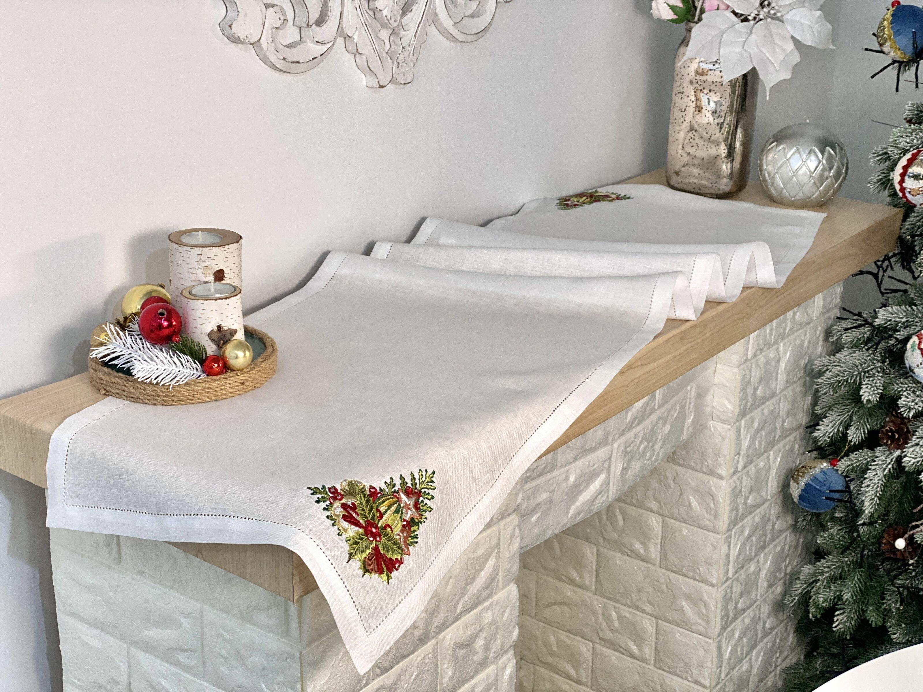 Доріжка на стіл з вишивкою XMAS DECOR, 40x140, Прямокутна, Новорічний, Вишивка, 100% льон - фото 4
