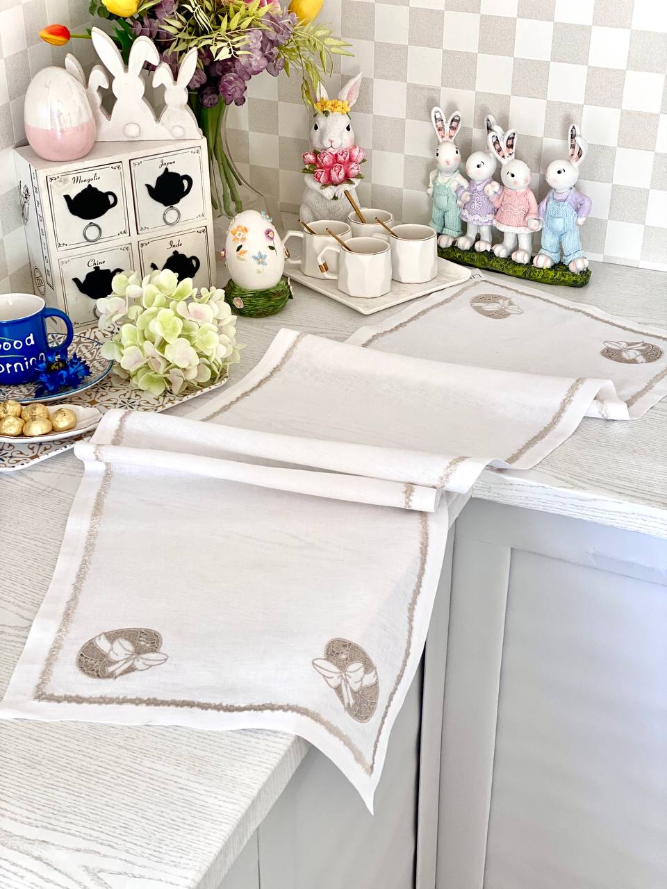 Доріжка на стіл з вишивкою SILVER EGGS, 40x140, Прямокутна, Великодній, Вишивка, 100% льон - фото 3