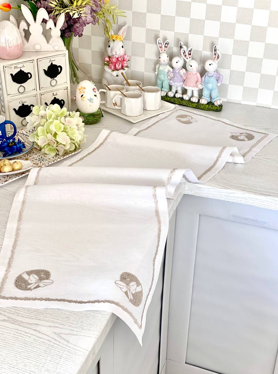 Доріжка на стіл з вишивкою SILVER EGGS, 40x140, Прямокутна, Великодній, Вишивка, 100% льон - фото 4