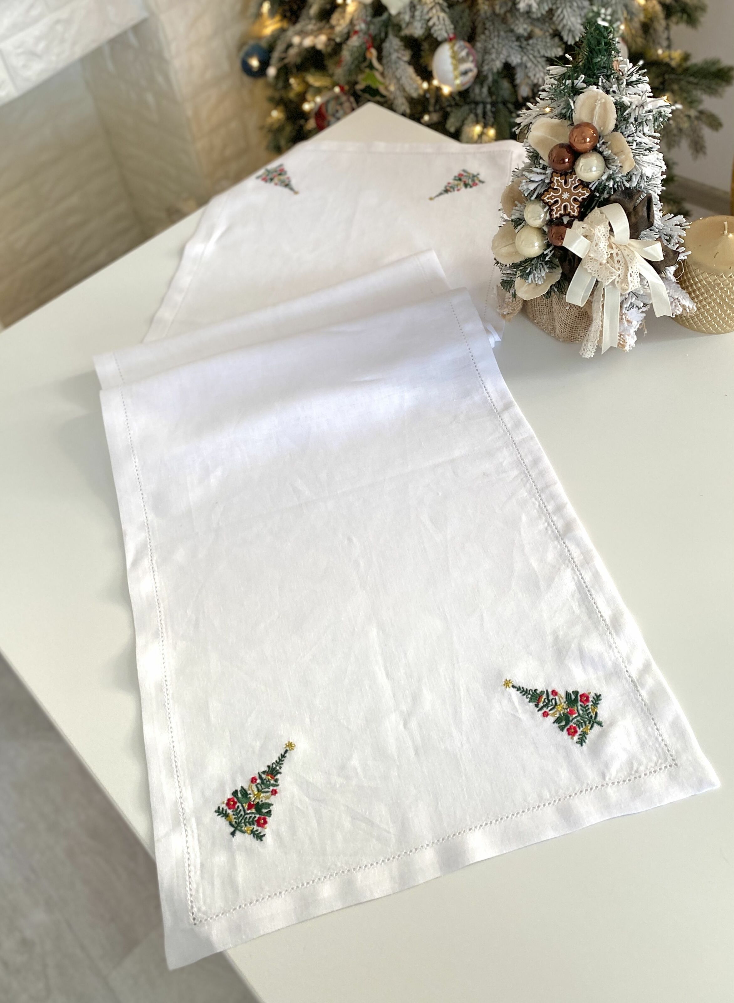 Доріжка на стіл з вишивкою CHRISTMAS TREE, 37х100, Прямокутна, Новорічний, Вишивка, 100% льон - фото 6