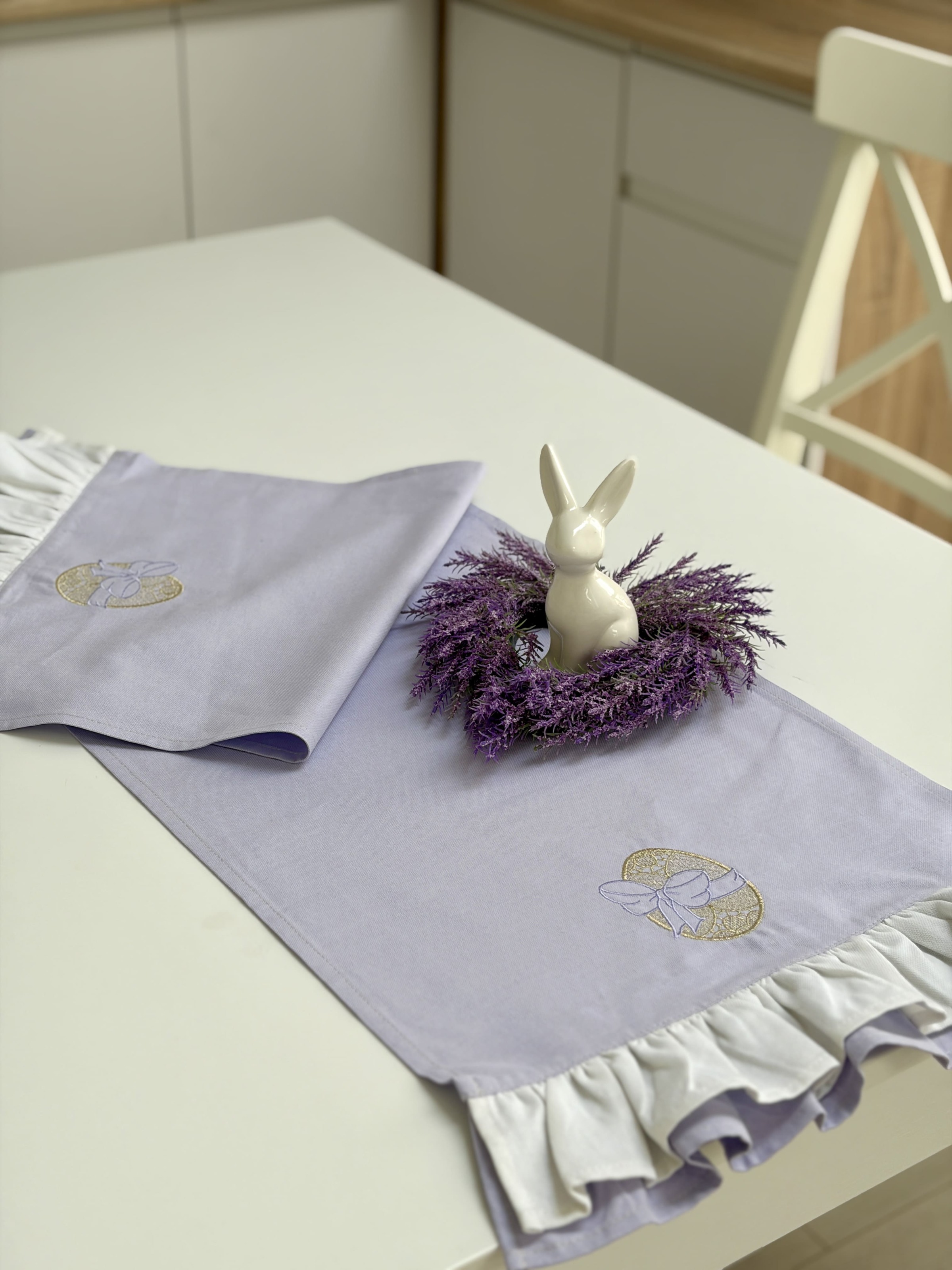 Доріжка бузкова з білою рюшею PURPLE EASTER C08-40, 40x140, Прямокутна, Великодній, Вишивка, 75% бавовна, 25% поліестер, Бавовна з поліестером