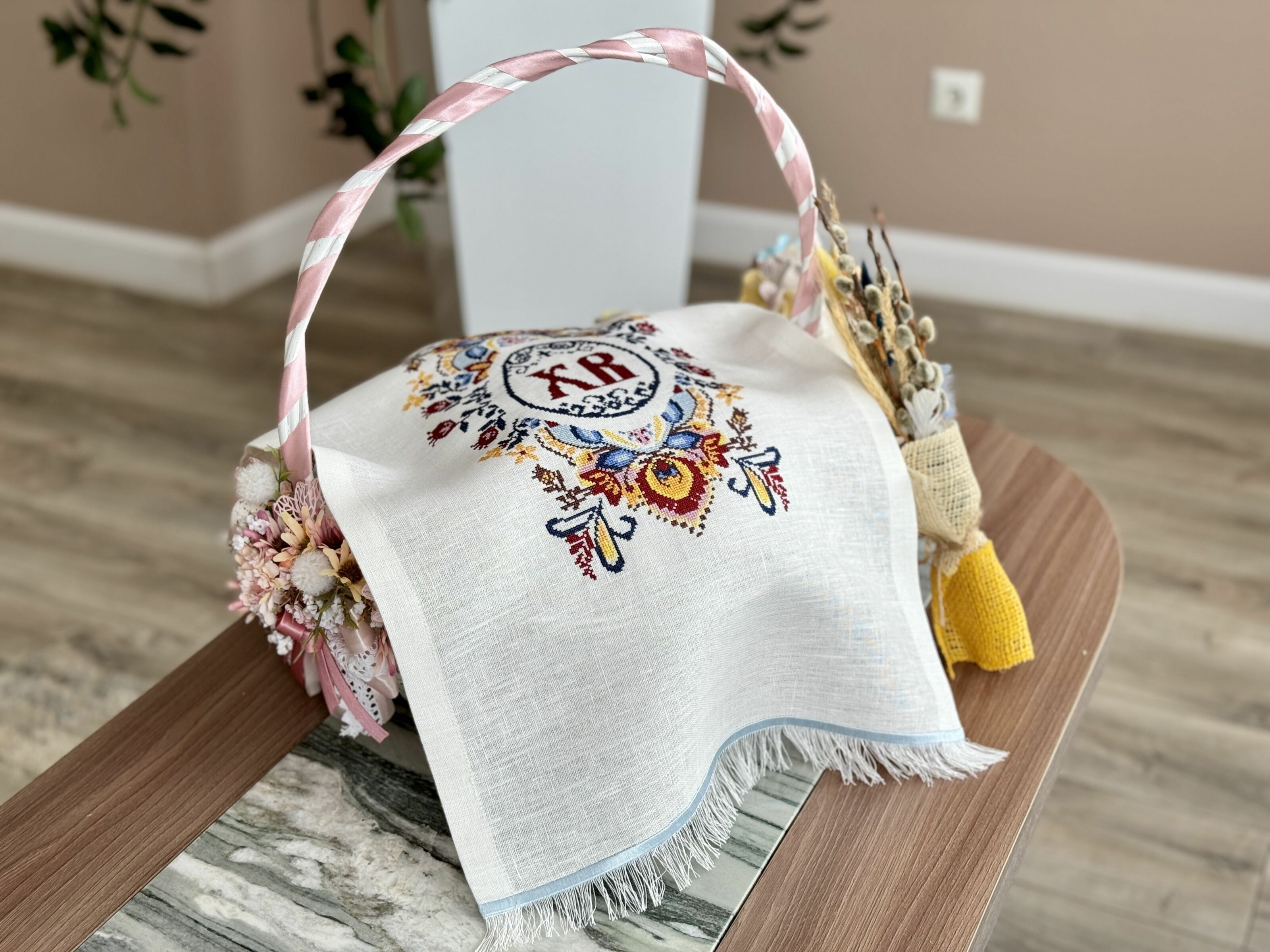 Рушничок у кошик великодній RKVV017, 38x70, Прямокутна, Великодній, Вишивка, 100% льон - фото 6