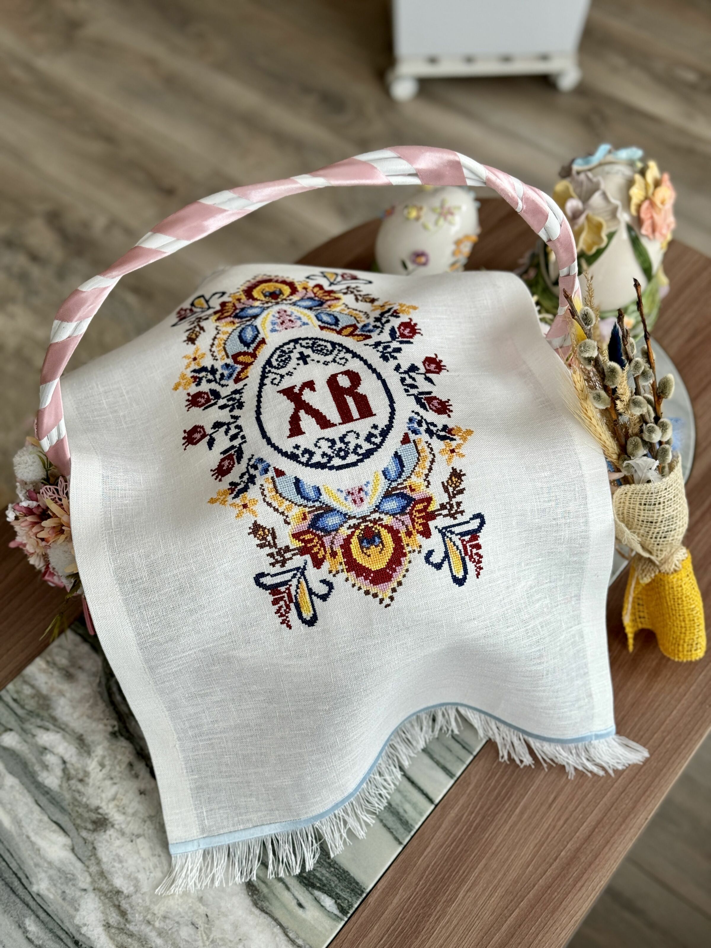 Рушничок у кошик великодній RKVV017, 38x70, Прямокутна, Великодній, Вишивка, 100% льон - фото 3