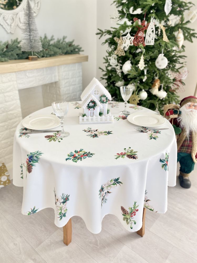 Скатертина з водовідштовхуючим покриттям NAVIDAD105, Ø155, Кругла, Новорічний, З водовідштовхуючим покриттям, 100% поліестер - фото 2