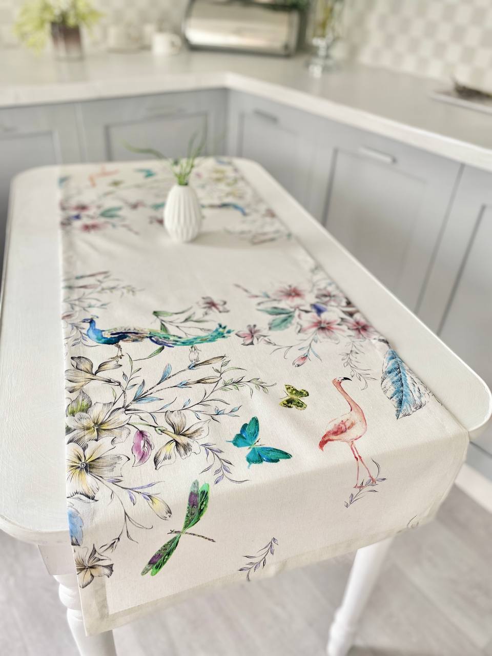 Доріжка з водовідштовхуючим покриттям MANTEL277, 40x130, Прямокутна, Квітковий, З водовідштовхуючим покриттям, 75% бавовна, 25% поліестер, Водовідштовхуючий