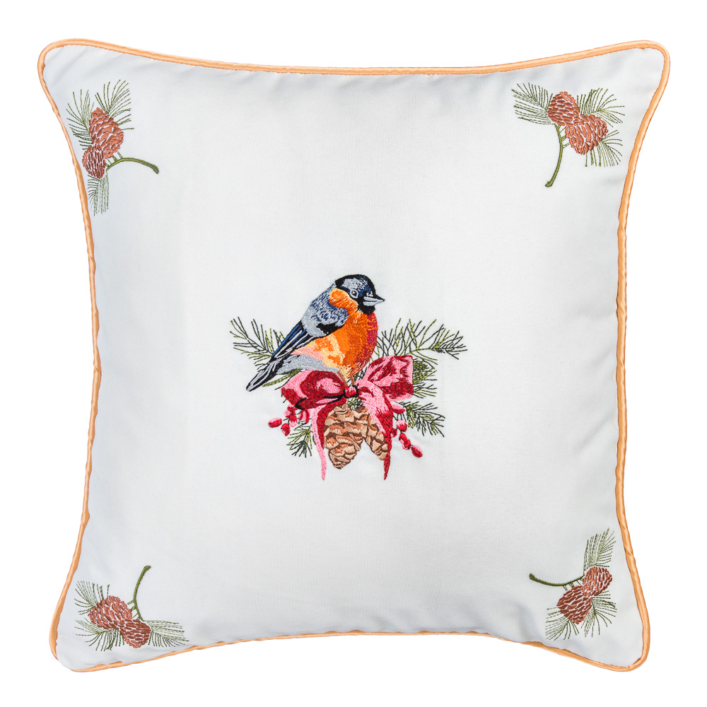 Наволочка одностороння з вишивкою BULLFINCH, 45x45, Квадратна, Новорічний, Вишивка, 100% поліестер, Односторонній