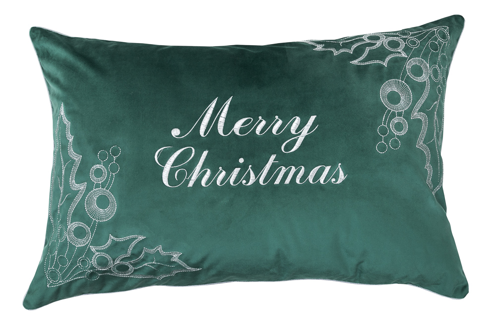 Наволочка новорічна оксамитова вишивана NOV01S "Merry Christmas", 42x65, Прямокутна, Новорічний, Вишивка, 100% поліестер, Односторонній