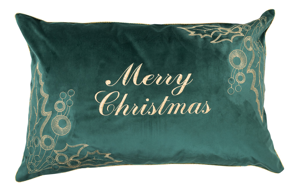 Наволочка новорічна оксамитова вишивана NOV01ZH "Merry Christmas", 42x65, Прямокутна, Новорічний, Вишивка, 100% поліестер, Односторонній
