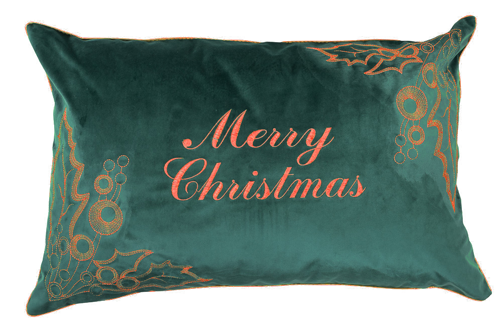 Наволочка новорічна оксамитова вишивана NOV01CH "Merry Christmas", 42x65, Прямокутна, Новорічний, Вишивка, 100% поліестер, Односторонній