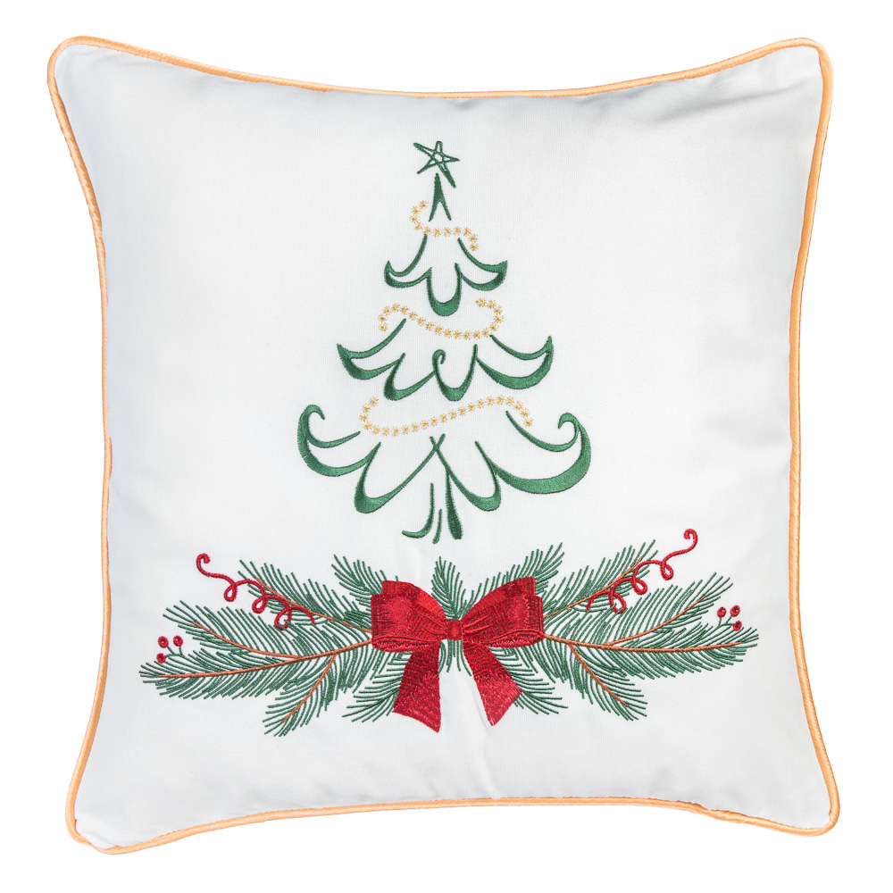 Наволочка одностороння з вишивкою XMAS TREE01, 45x45, Квадратна, Новорічний, Вишивка, 100% бавовна, Односторонній