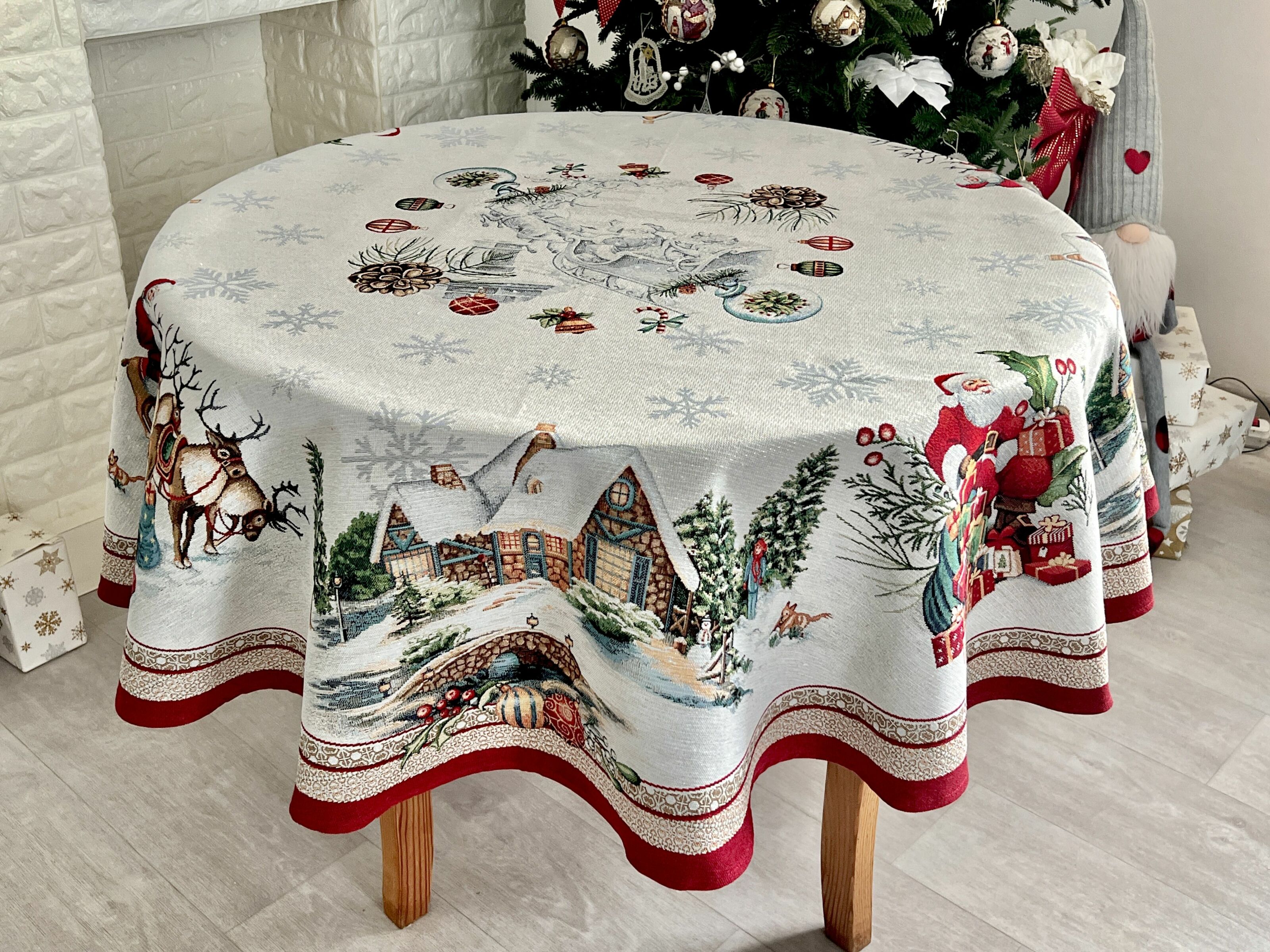 Скатертина гобеленова FROSTY-160D Limaso, Ø160, Кругла, Новорічний, Срібний люрекс, 60% поліестер, 40% бавовна, Гобелен - фото 5