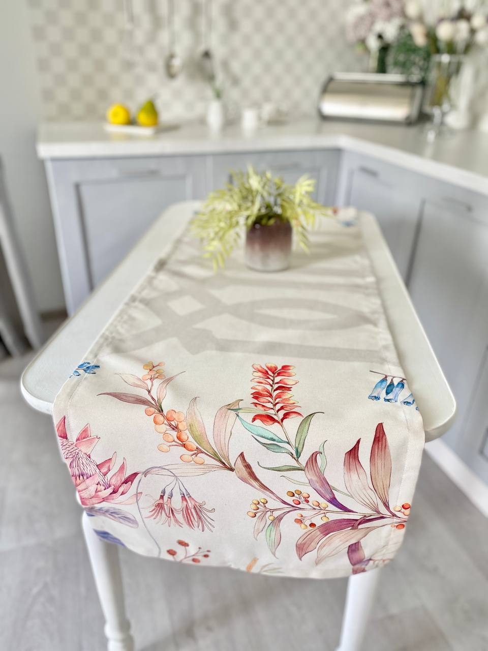 Доріжка з водовідштовхуючим покриттям MANTEL FEME, 45x150, Прямокутна, Квітковий, З водовідштовхуючим покриттям, 75% бавовна, 25% поліестер, Водовідштовхуючий