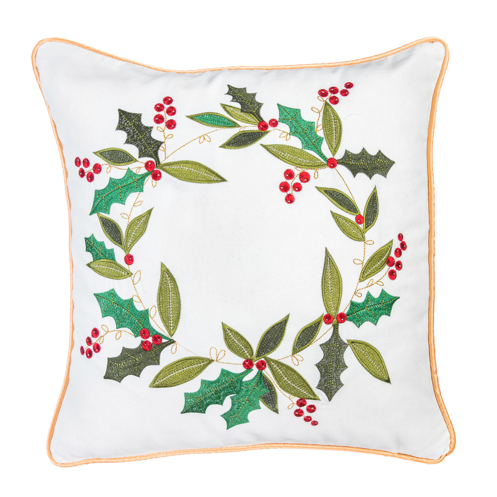 Наволочка одностороння з вишивкою WREATH JOY, 45x45, Квадратна, Новорічний, Вишивка, 100% поліестер, Односторонній