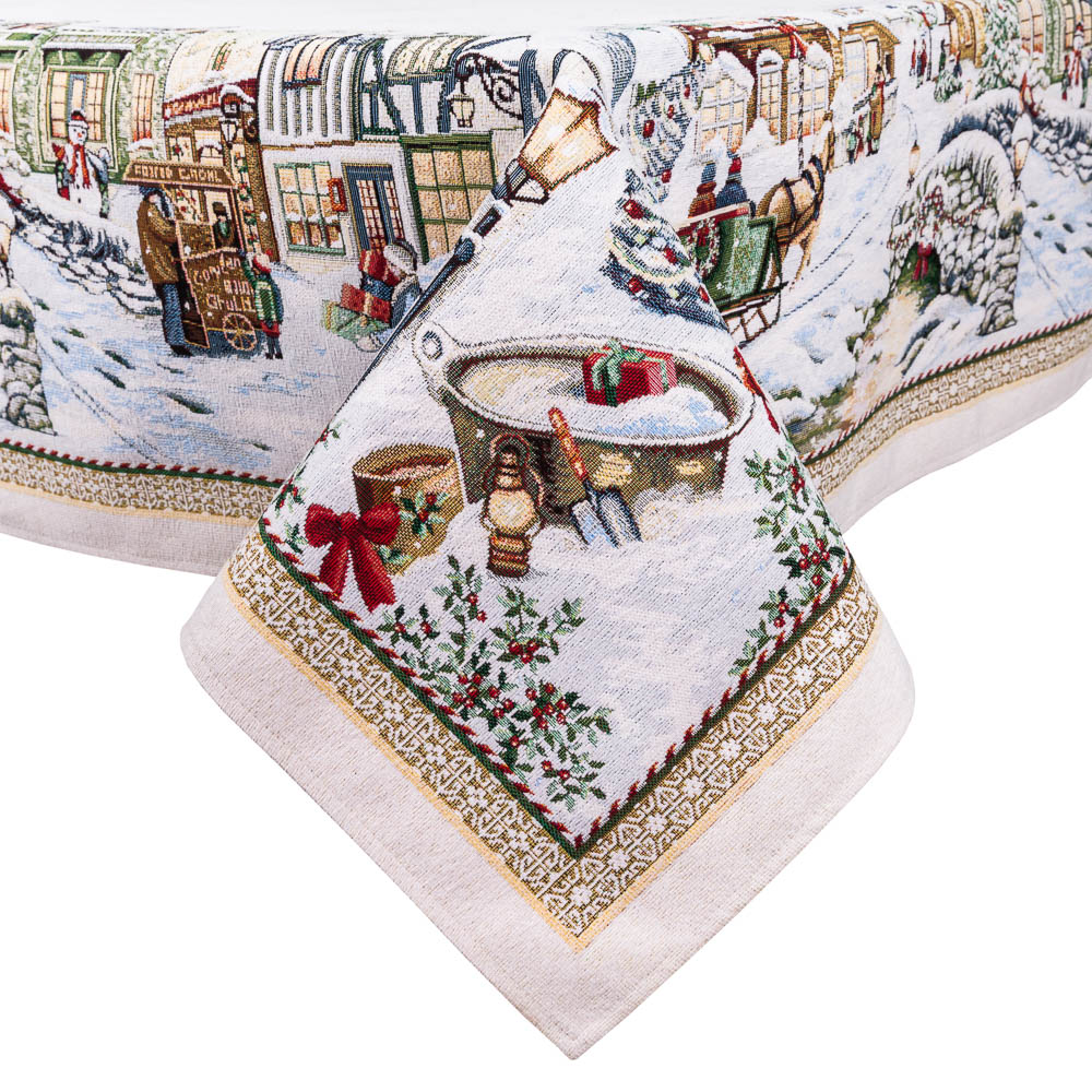 Скатертина гобеленова BENASK BLANCO Limaso, 137x220, Прямокутна, Новорічний, Без люрексу, з мікрофібою, 80% поліестер, 15% бавовна, 5% акрил, Гобелен - фото 2