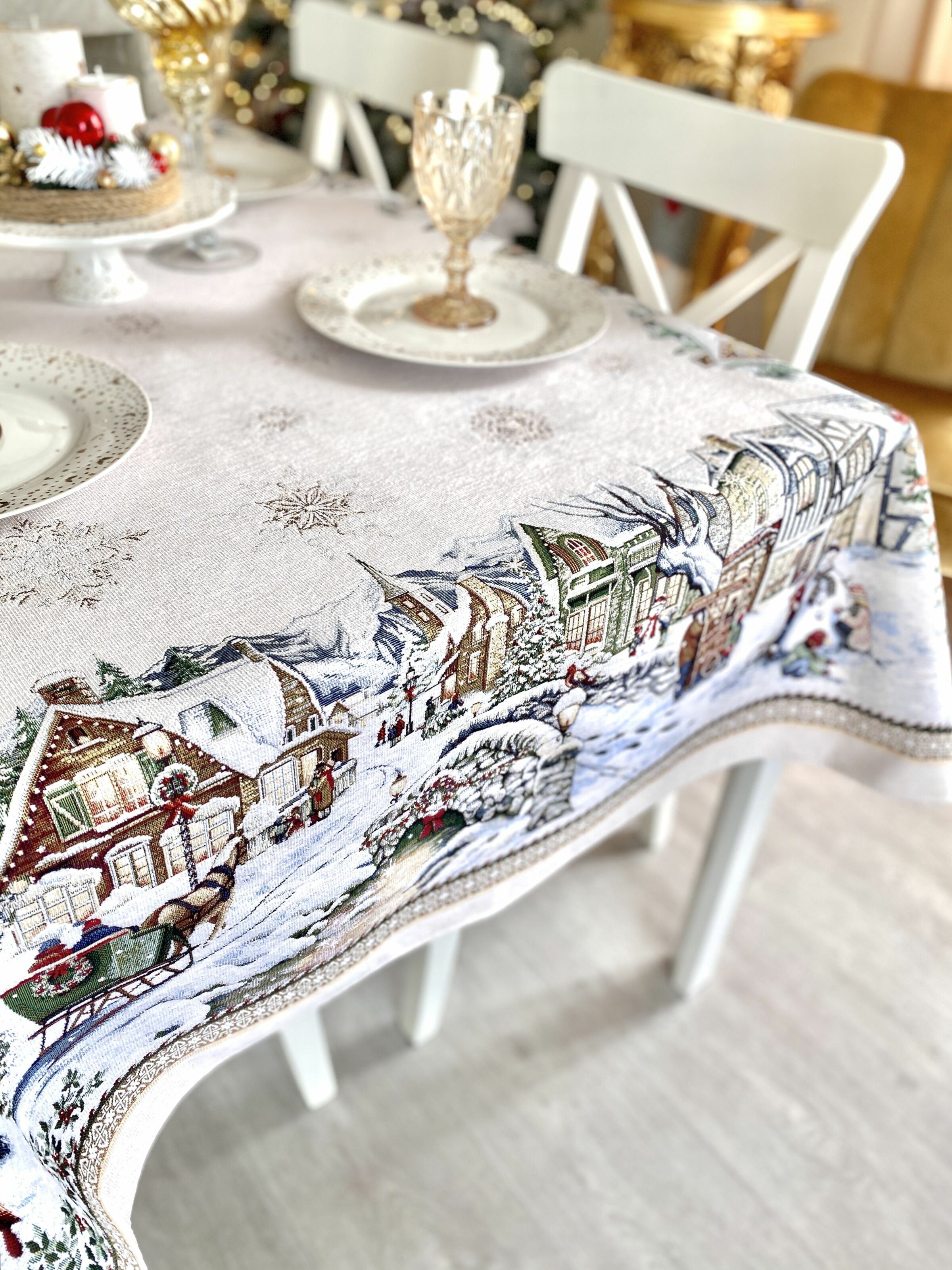 Скатертина гобеленова BENASK BLANCO Limaso, 137x220, Прямокутна, Новорічний, Без люрексу, з мікрофібою, 80% поліестер, 15% бавовна, 5% акрил, Гобелен - фото 6