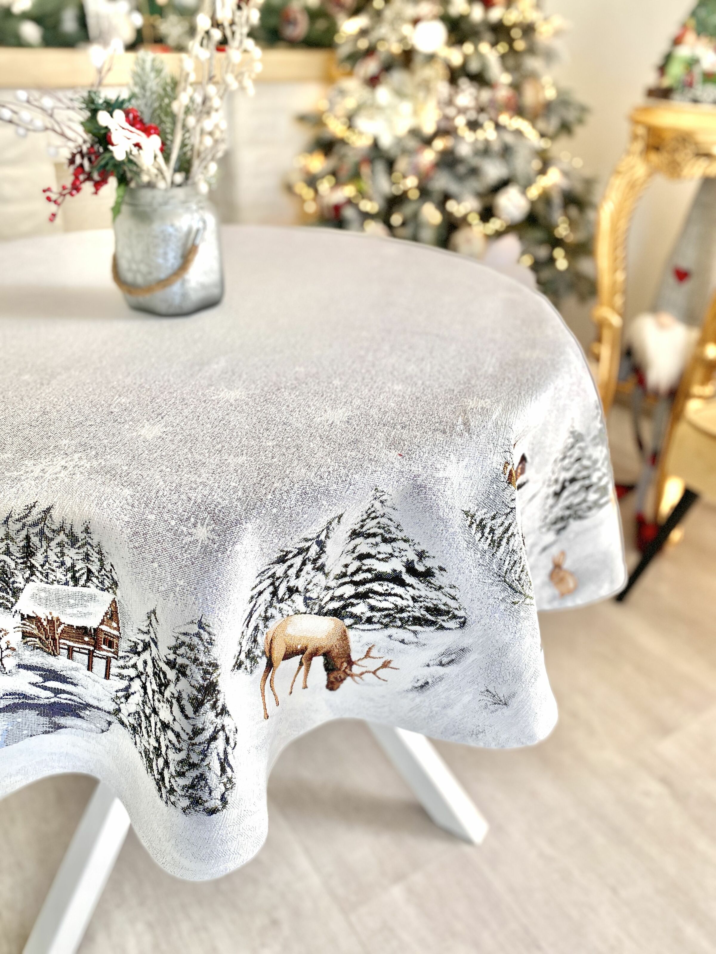 Скатертина гобеленова WINTER Limaso, Ø160, Кругла, Новорічний, Без люрексу, з мікрофібою, 80% поліестер, 15% бавовна, 5% акрил, Гобелен - фото 7