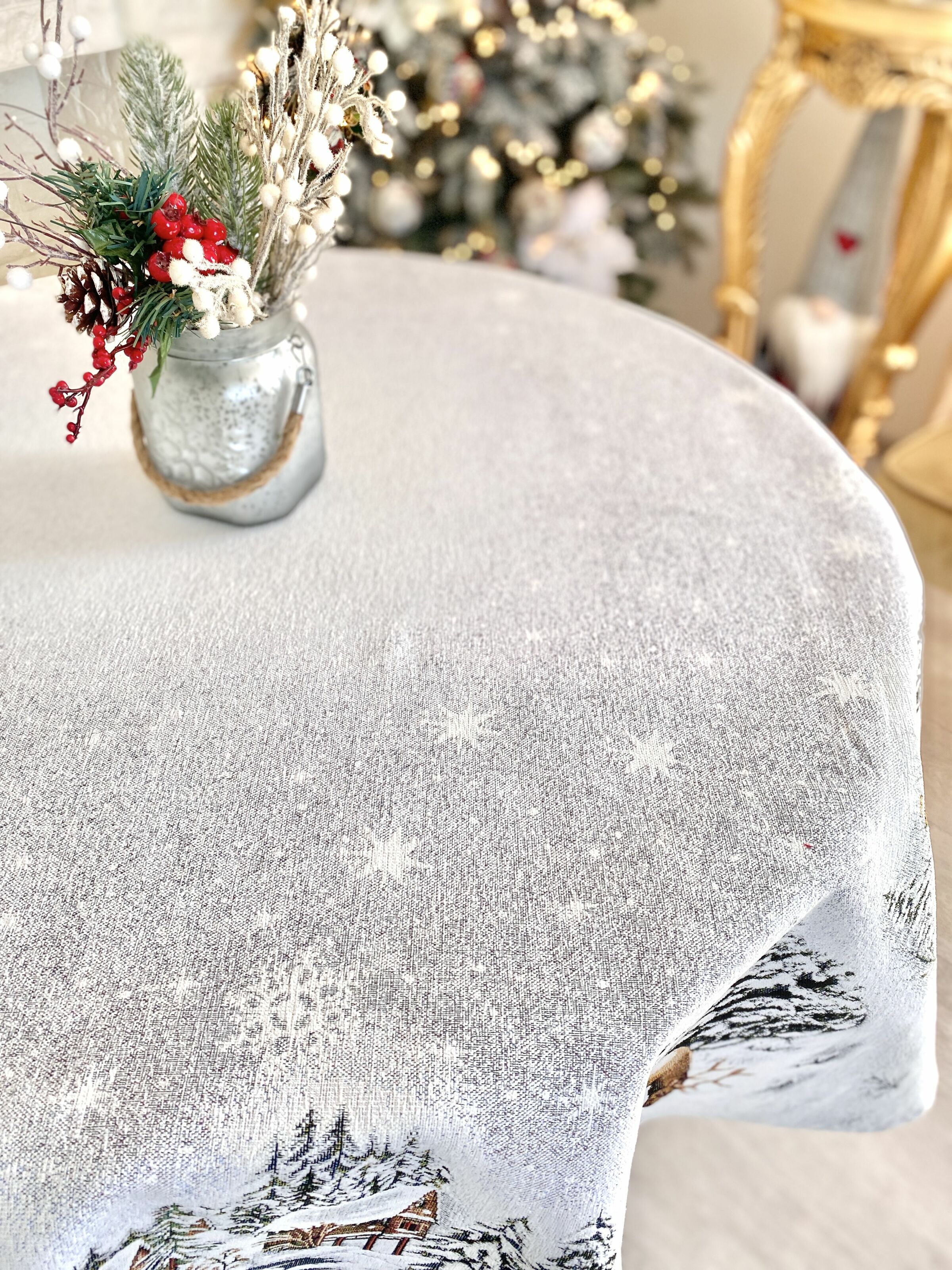 Скатертина гобеленова WINTER Limaso, Ø160, Кругла, Новорічний, Без люрексу, з мікрофібою, 80% поліестер, 15% бавовна, 5% акрил, Гобелен - фото 2