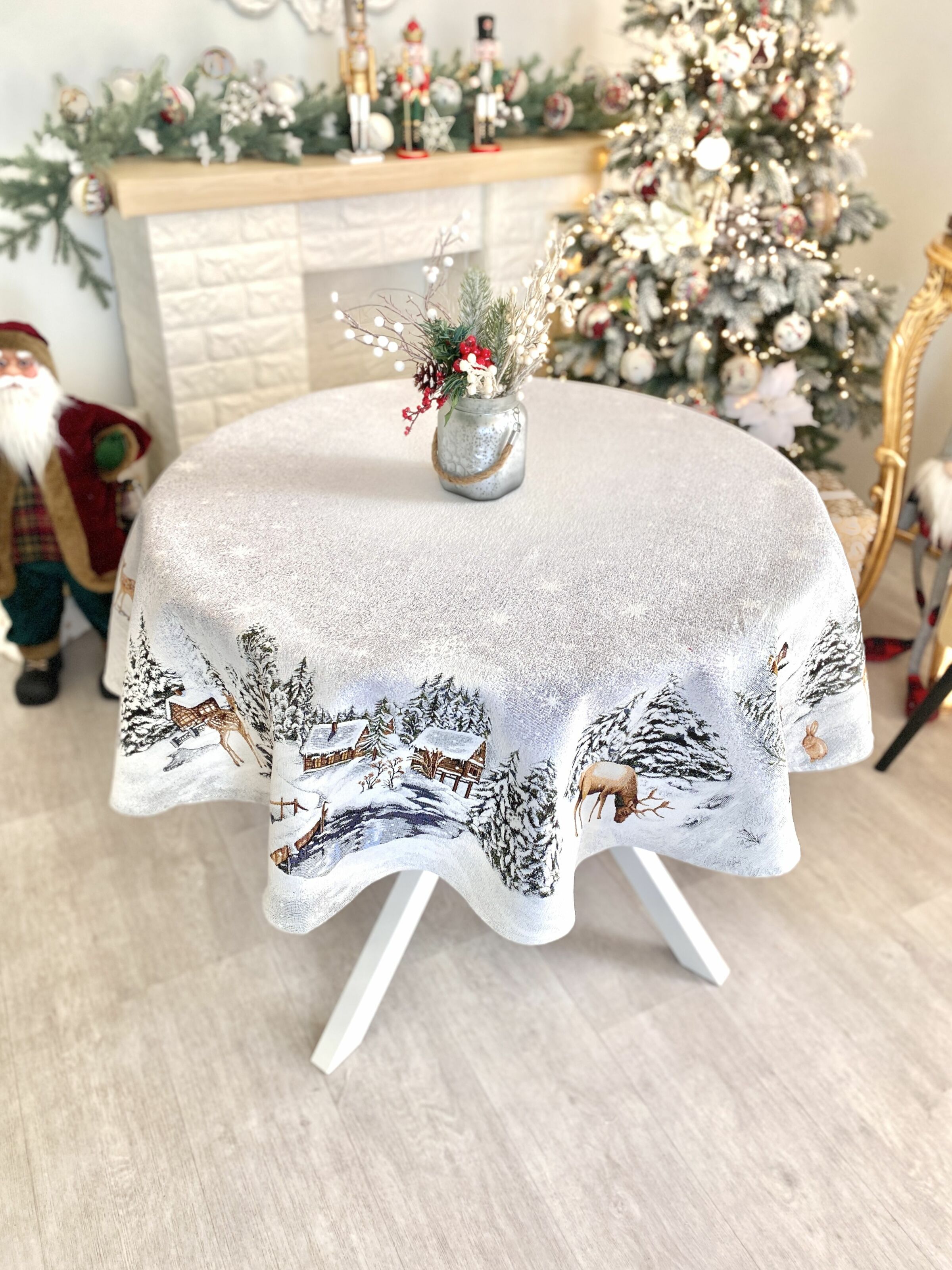 Скатертина гобеленова WINTER Limaso, Ø160, Кругла, Новорічний, Без люрексу, з мікрофібою, 80% поліестер, 15% бавовна, 5% акрил, Гобелен - фото 5