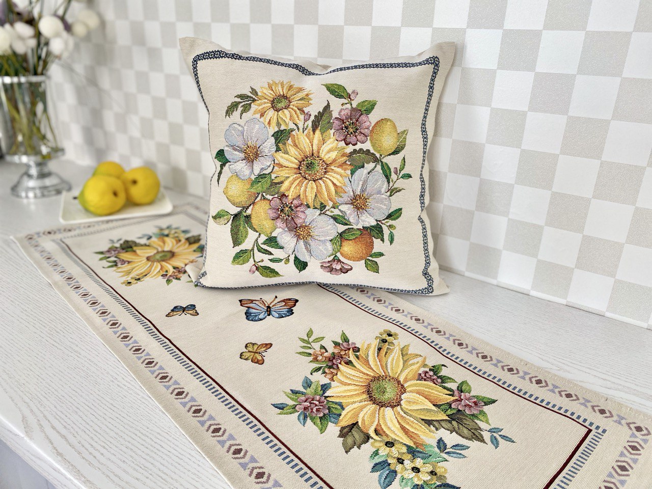Доріжка гобеленова LIMA013 Limaso, 45x140, 140, 45, Прямокутна, Лимони, Без люрексу, 75% поліестер, 22% бавовна, 3% акрил, Гобелен - фото 6
