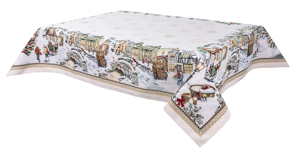 Скатертина гобеленова BENASK BLANCO Limaso, 137x220, Прямокутна, Новорічний, Без люрексу, з мікрофібою, 80% поліестер, 15% бавовна, 5% акрил, Гобелен