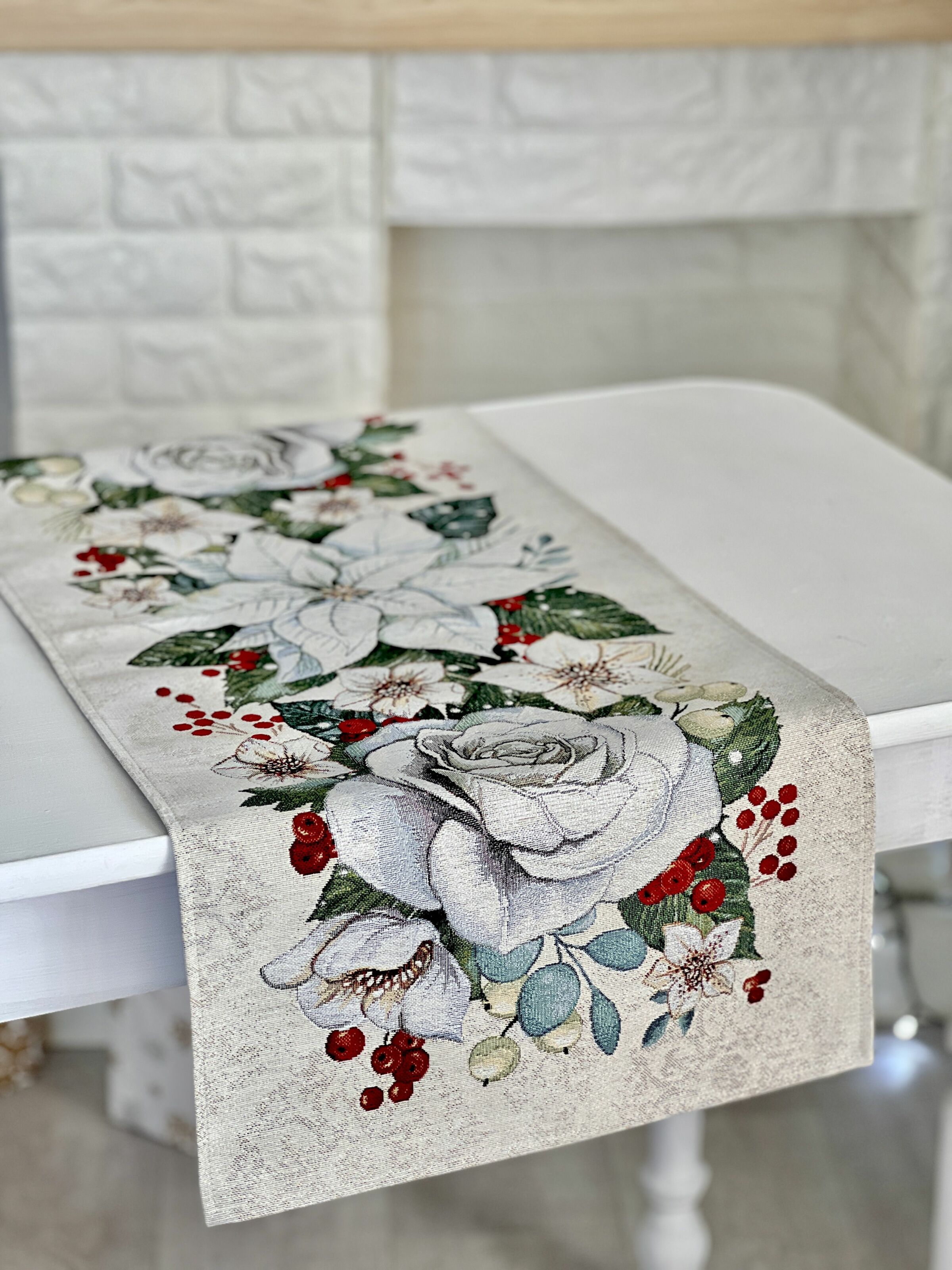 Доріжка гобеленова OTILIA Limaso, 45x140, 140, 45, Прямокутна, Новорічний, Срібний люрекс, 59% поліестер, 24% акрил, 17% бавовна, Гобелен - фото 6