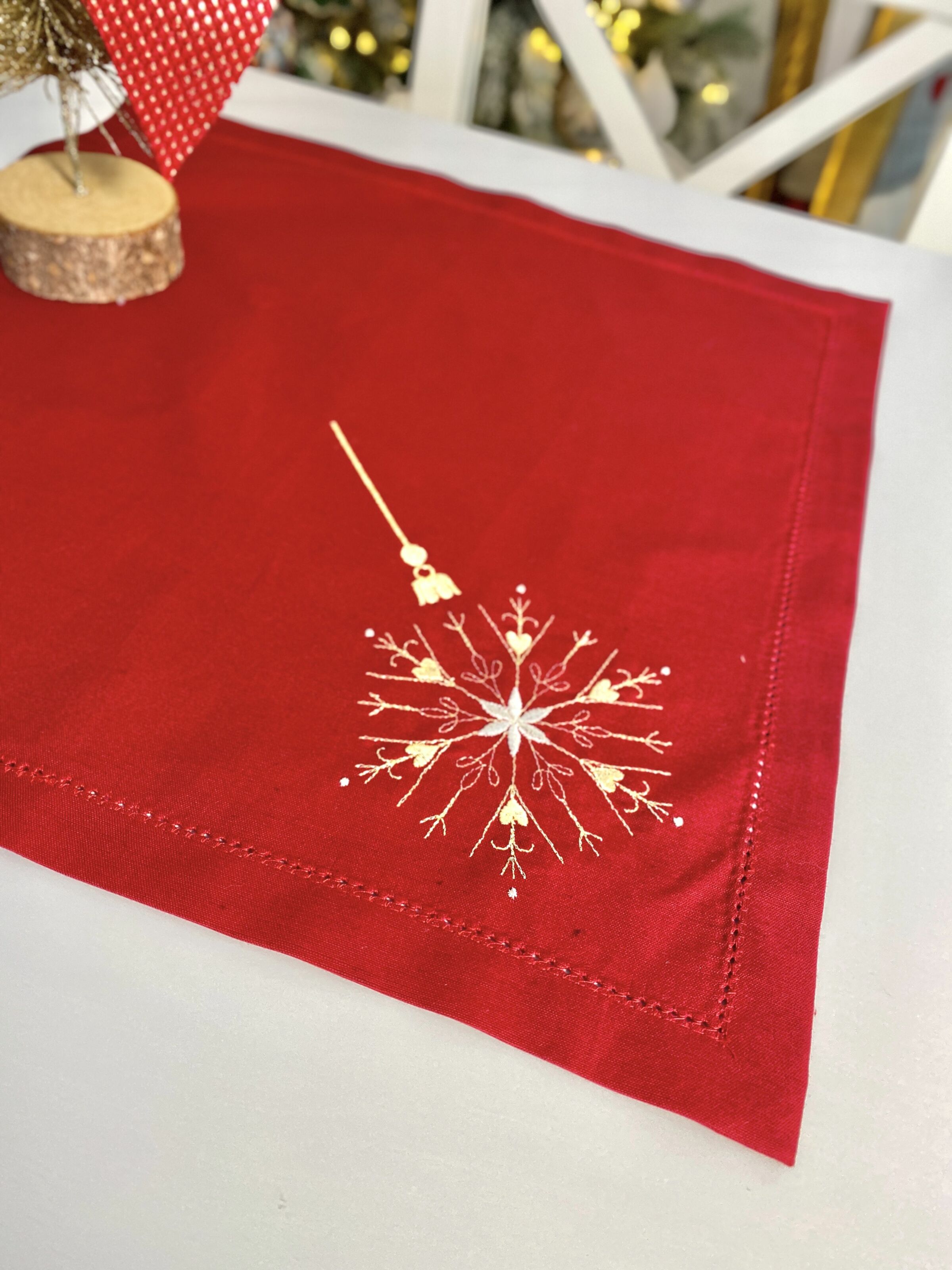 Серветка з вишивкою SNOWFLAKE, 40x40, Квадратна, Новорічний, Вишивка, 100% льон - фото 4