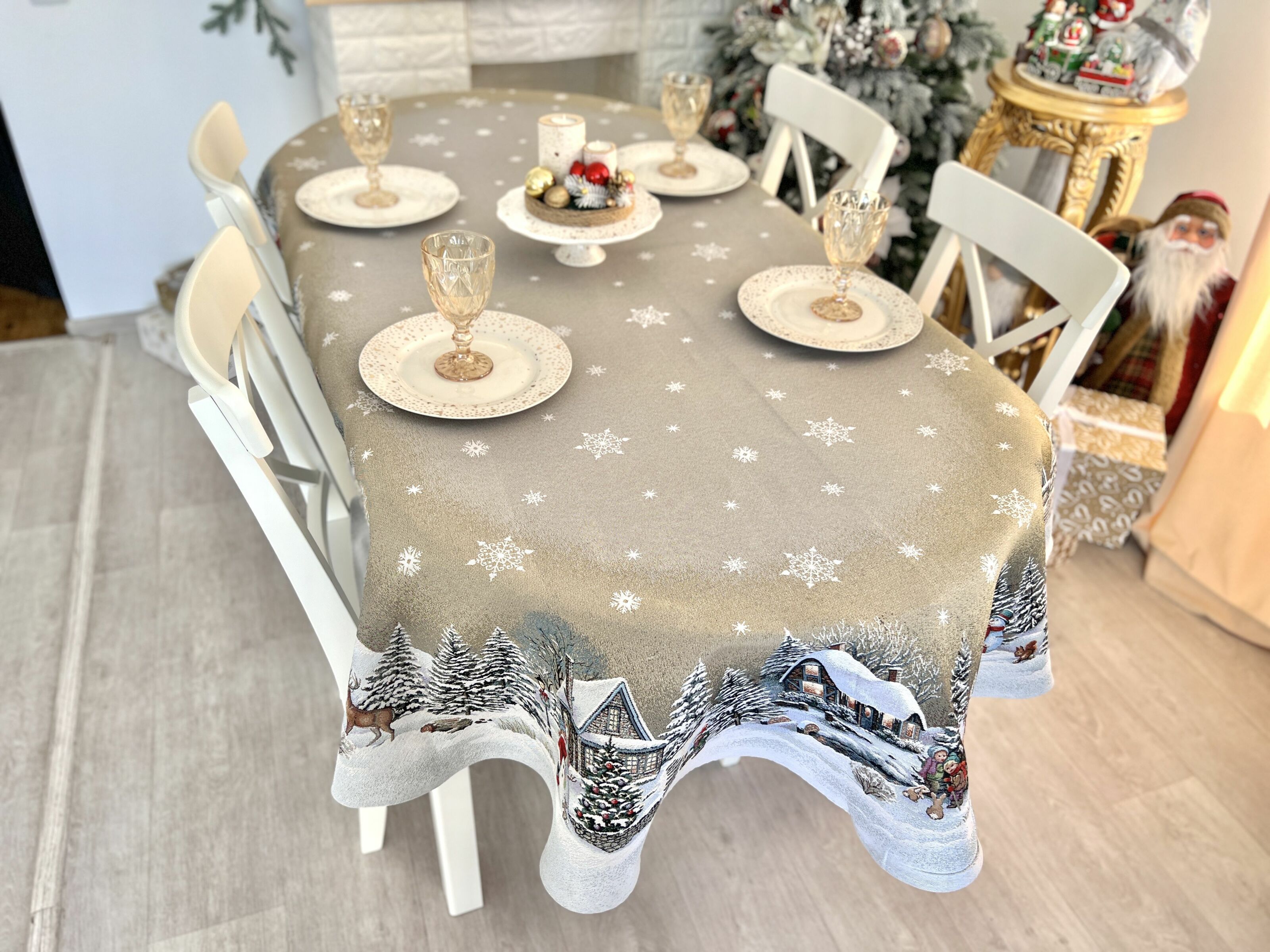 Скатертина гобеленова овальна OVAL1267 Limaso, 160x250, Овальна, Новорічний, Без люрексу, 75% поліестер, 22% бавовна, 3% акрил, Гобелен - фото 7