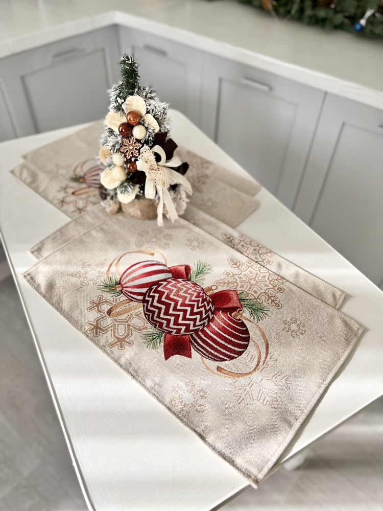 Серветка гобеленова RED BALLS Limaso, 33x53, Прямокутна, Новорічний, Золотий люрекс, 75% поліестер, 22% бавовна, 3% акрил, Гобелен - фото 2