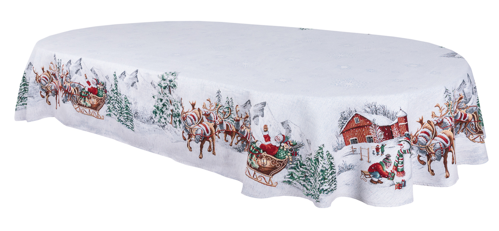 Скатертина гобеленова овальна SLED OVAL Limaso, 137х300, Овальна, Новорічний, З мікрофіброю + срібним люрексом, 40% поліестер, 60% бавовна, Гобелен