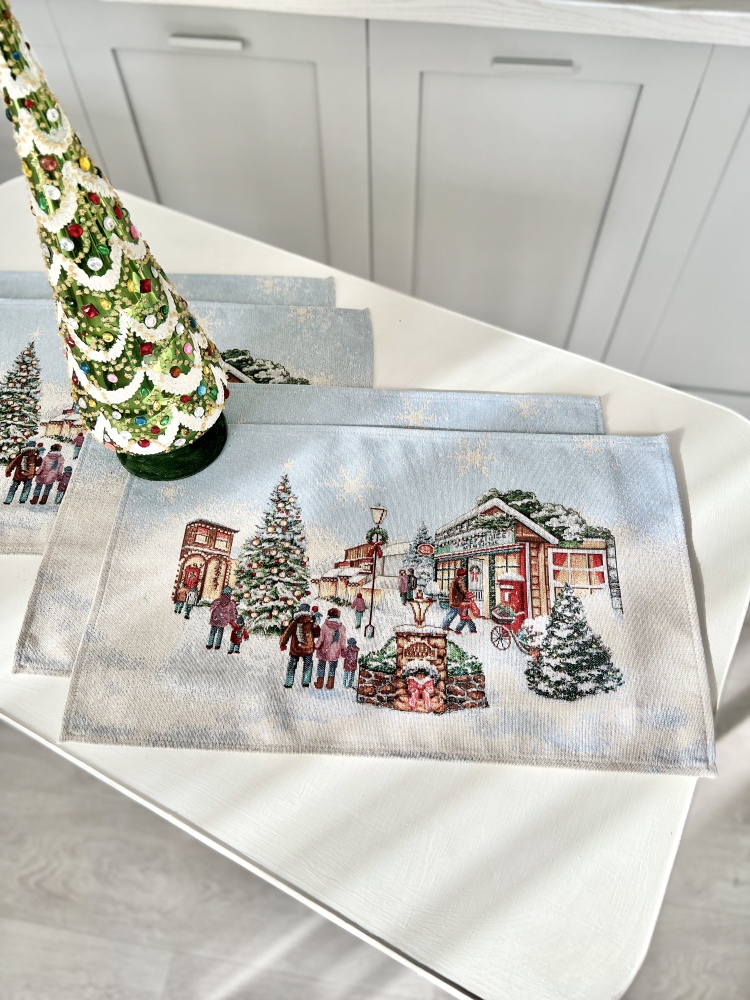 Серветка гобеленова VILLAGE Limaso, 33x53, Прямокутна, Новорічний, Срібний люрекс, 75% поліестер, 22% бавовна, 3% акрил, Гобелен - фото 4