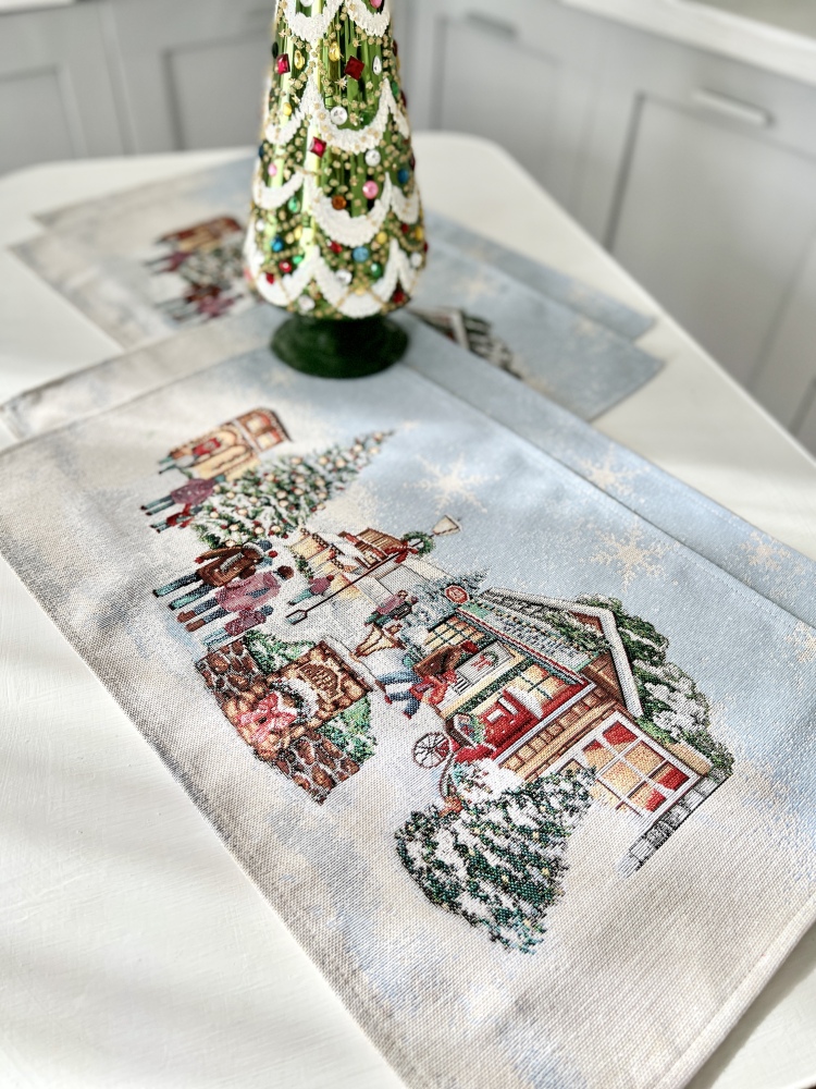 Серветка гобеленова VILLAGE Limaso, 33x53, Прямокутна, Новорічний, Срібний люрекс, 75% поліестер, 22% бавовна, 3% акрил, Гобелен - фото 3
