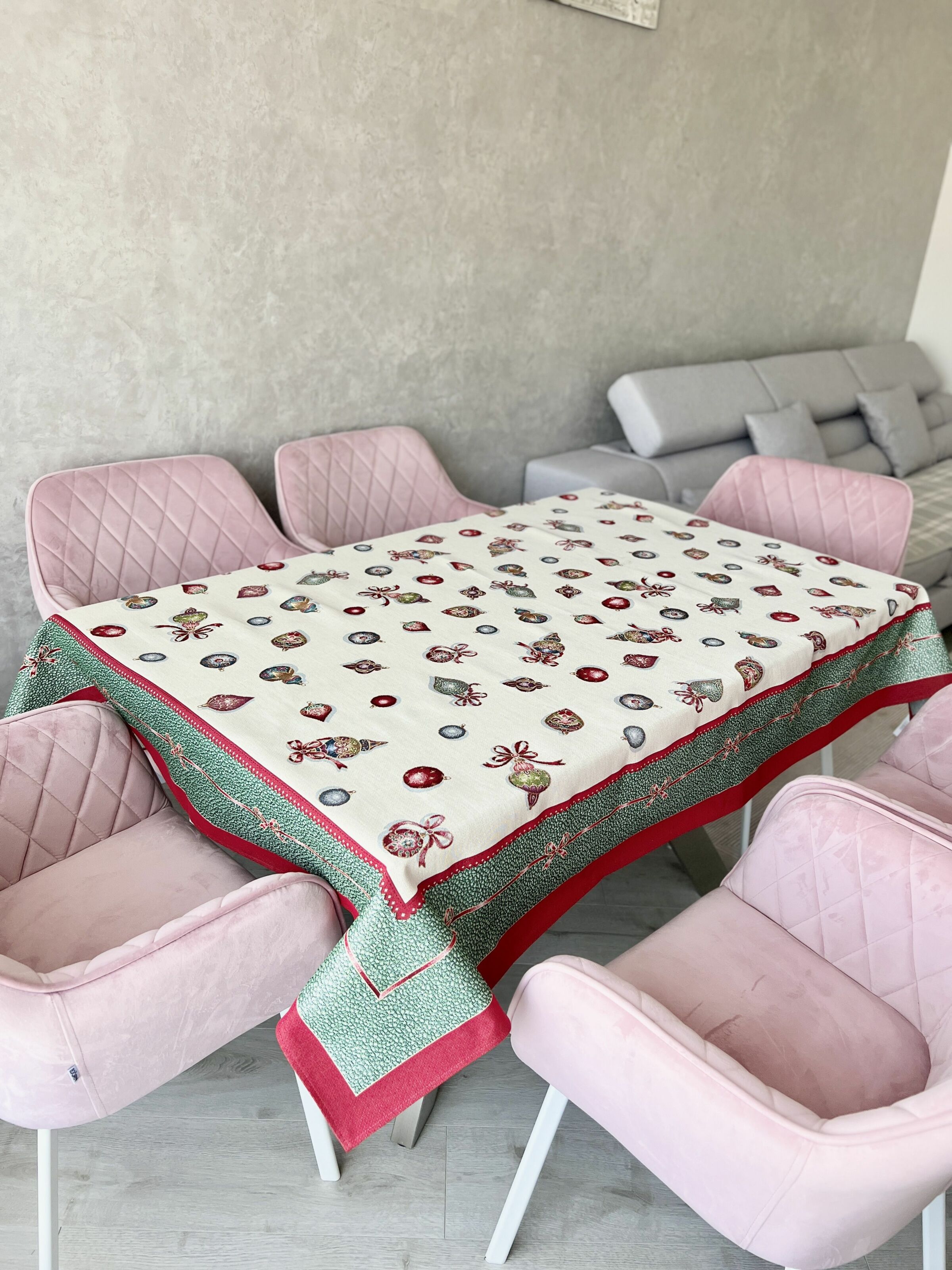 Скатертина гобеленова RUNNER336V Ялинкові прикраси Limaso, 137х137, Квадратна, Новорічний, Срібний люрекс, 75% поліестер, 22% бавовна, 3% акрил, Гобелен - фото 4