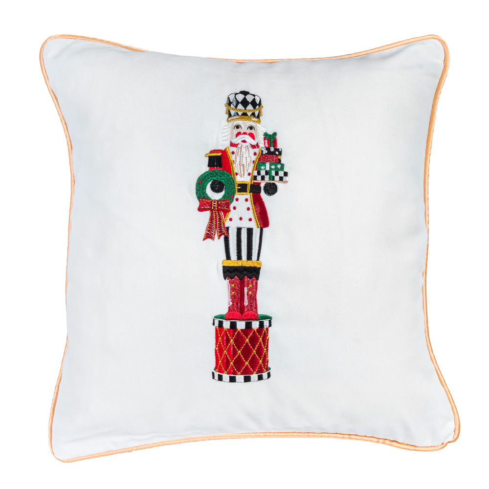 Наволочка одностороння з вишивкою NUTCRACKER01, 45x45, Квадратна, Новорічний, Вишивка, 100% льон, Односторонній