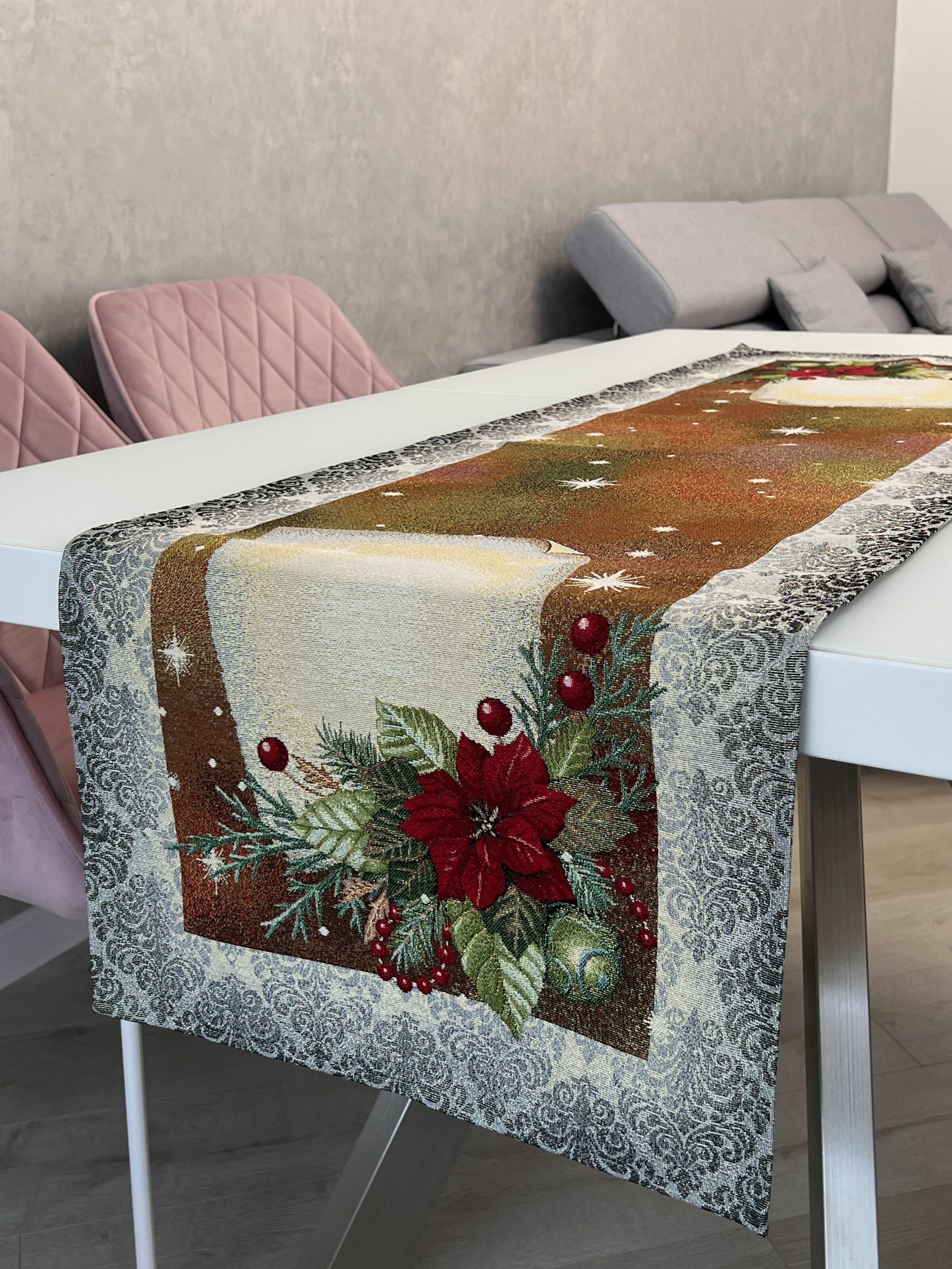 Доріжка гобеленова RUNNER334G Святкова листівка Limaso, 45x140, 140, 45, Прямокутна, Новорічний, Золотий люрекс, 75% поліестер, 22% бавовна, 3% акрил, Гобелен - фото 5