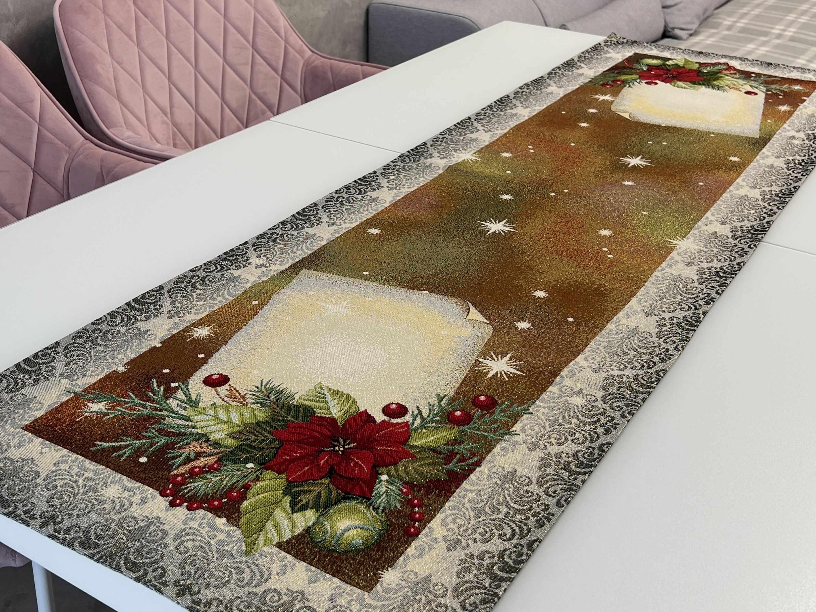 Доріжка гобеленова RUNNER334G Святкова листівка Limaso, 45x140, 140, 45, Прямокутна, Новорічний, Золотий люрекс, 75% поліестер, 22% бавовна, 3% акрил, Гобелен - фото 7
