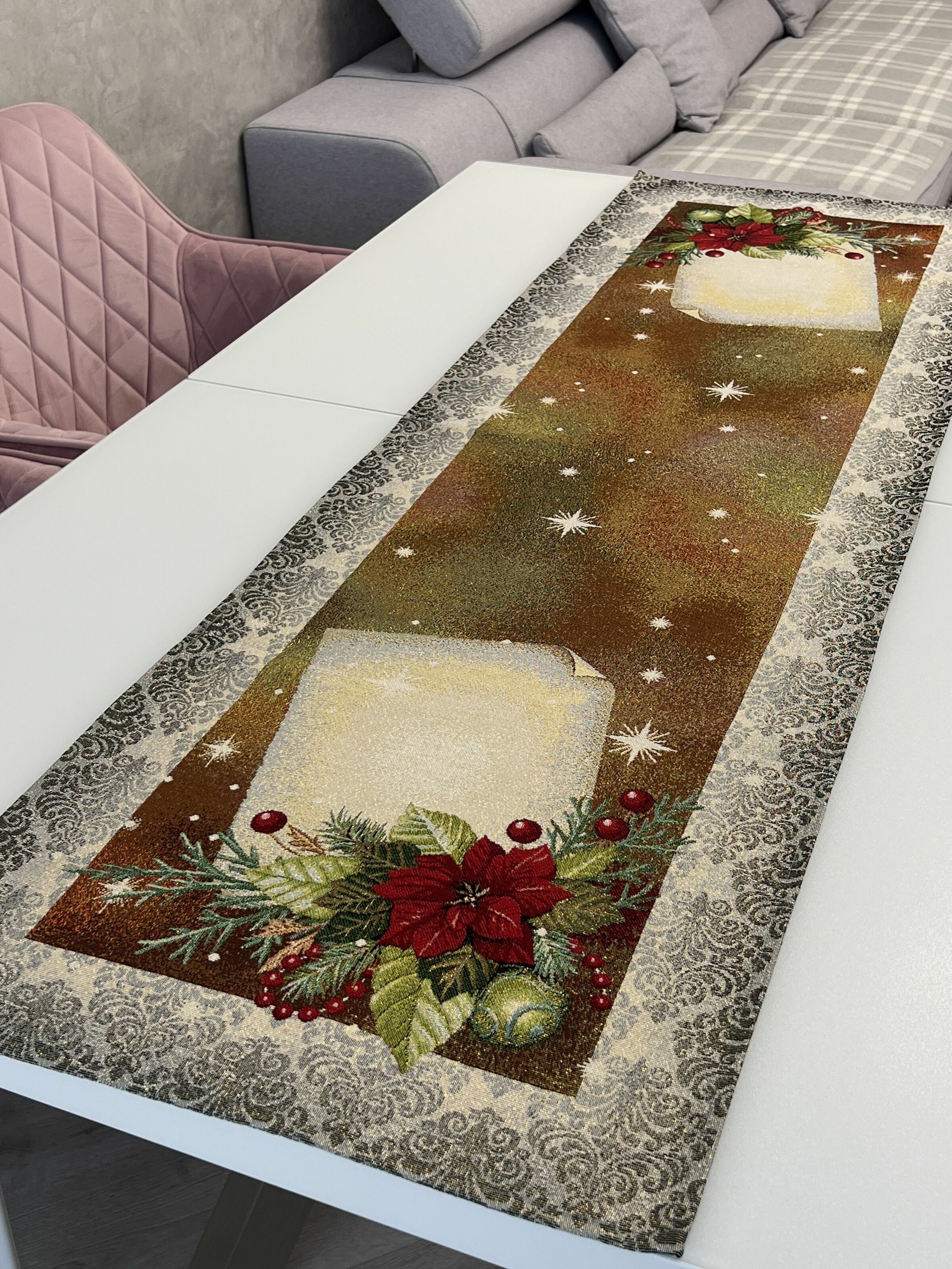 Доріжка гобеленова RUNNER334G Святкова листівка Limaso, 45x140, 140, 45, Прямокутна, Новорічний, Золотий люрекс, 75% поліестер, 22% бавовна, 3% акрил, Гобелен - фото 4