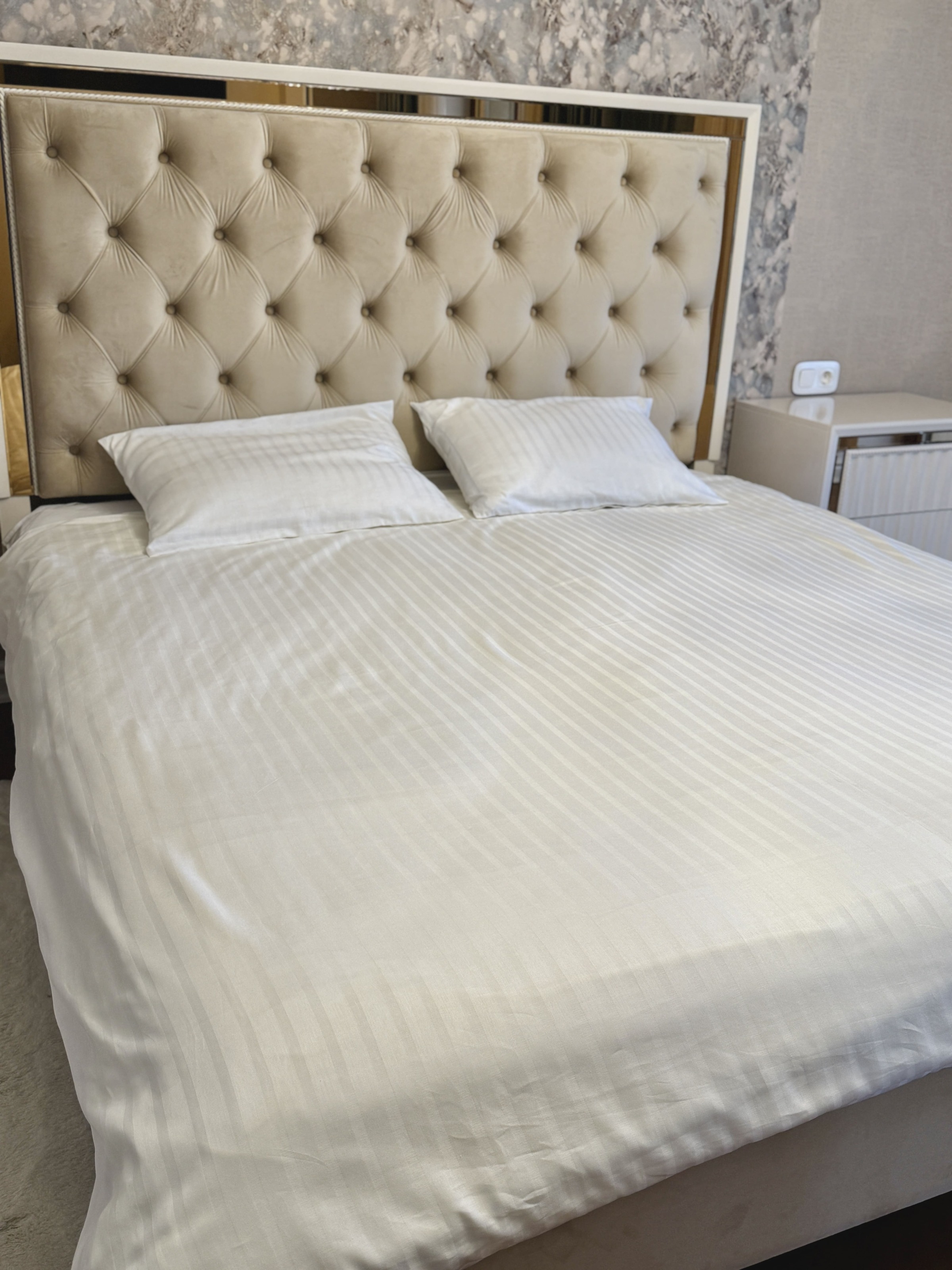 Постільний набір двоспальний SATIN WHITE STRIPE-PN (200x220+3*50x70), Двоспальний, 220, 200, Прямокутна, Геометрія, 100% сатин, Сатин - фото 5