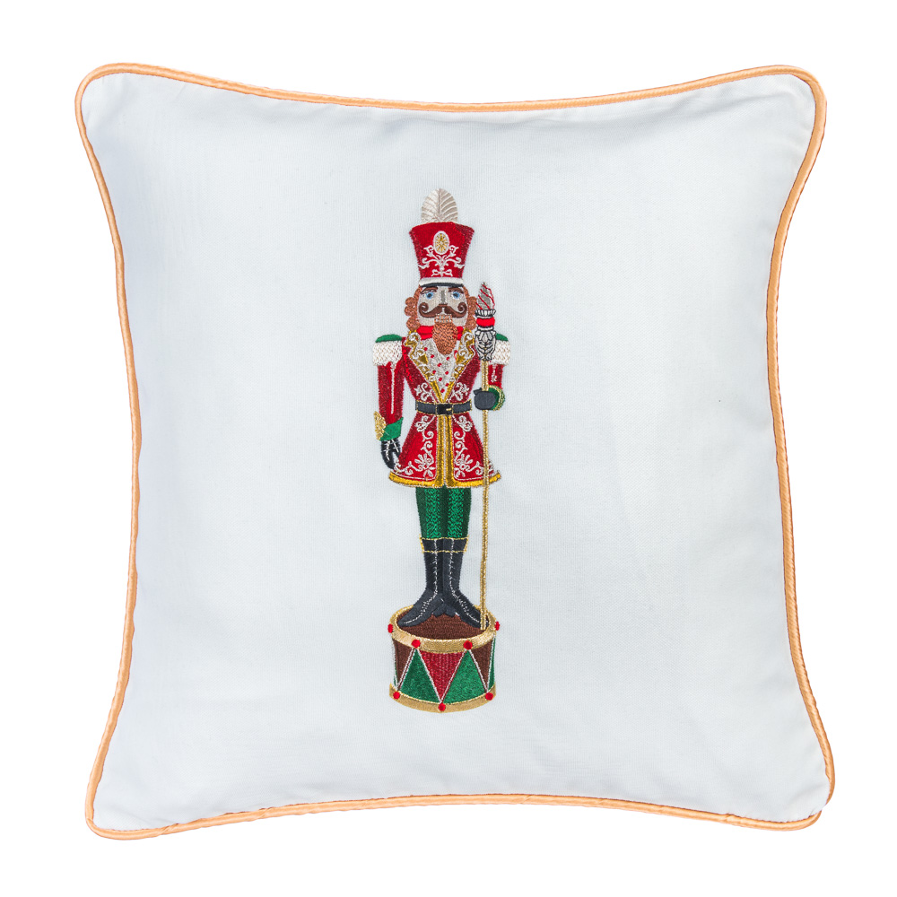 Наволочка одностороння з вишивкою NUTCRACKER02, 45x45, Квадратна, Новорічний, Вишивка, 100% льон, Односторонній